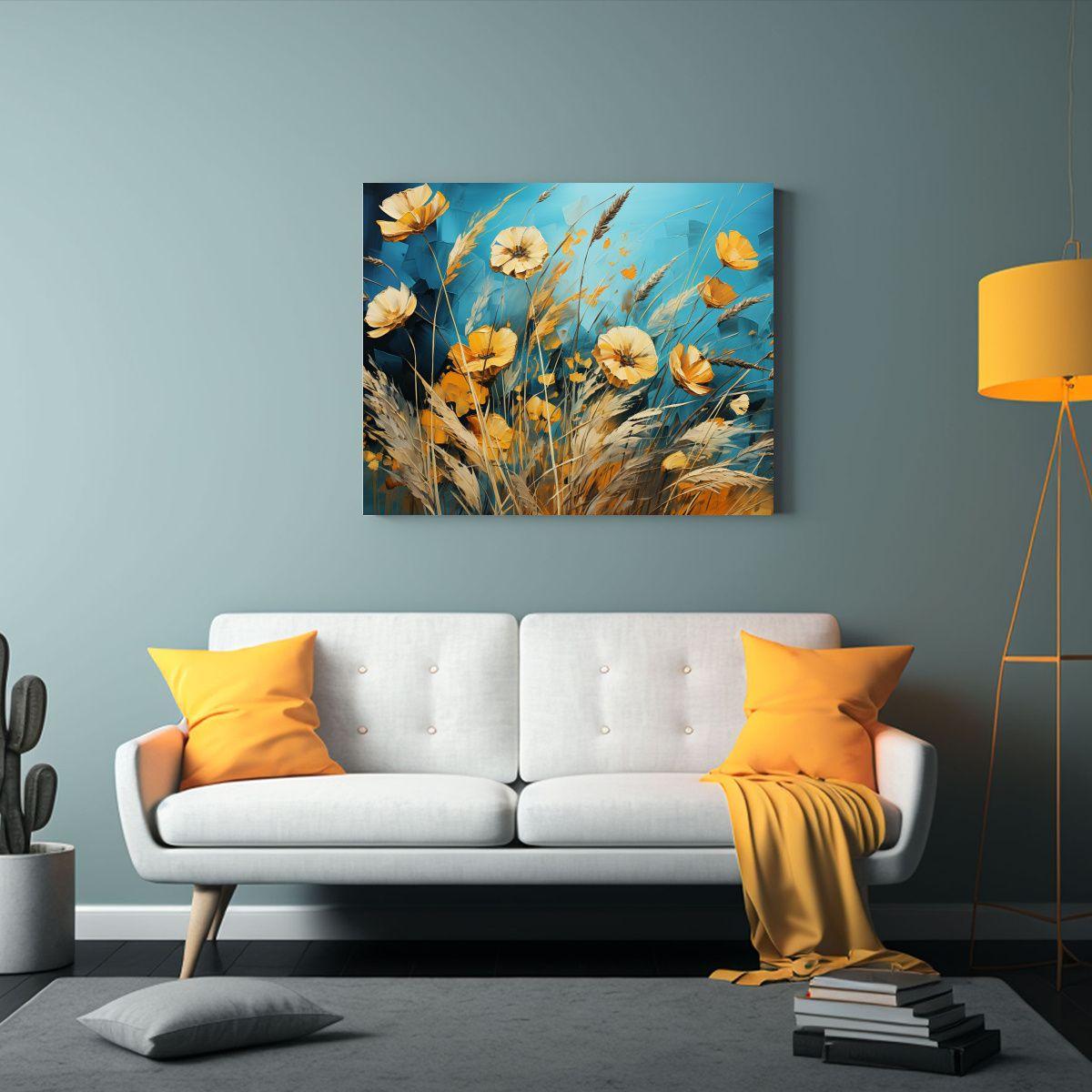 Pinturas Decorativas De Grano De Centeno En Turquesa Y Oro C 65x50cm-2