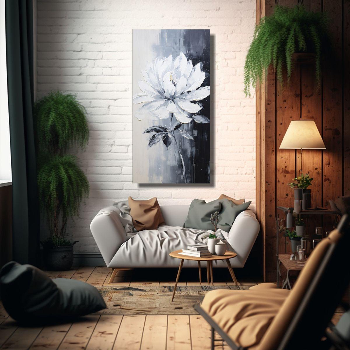 Pintura En Lienzo Conceptual Época, Flor Negra 80x160cm-2