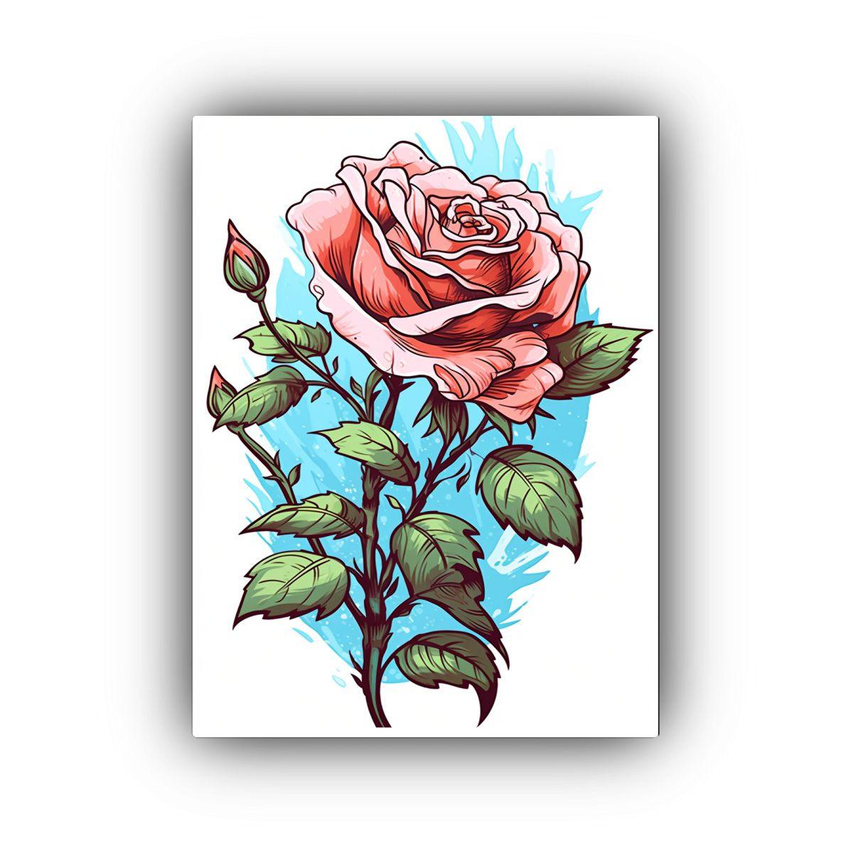 Pintura En Bastidor Cuadro De Una Flor De Rosa En 50x75cm-0