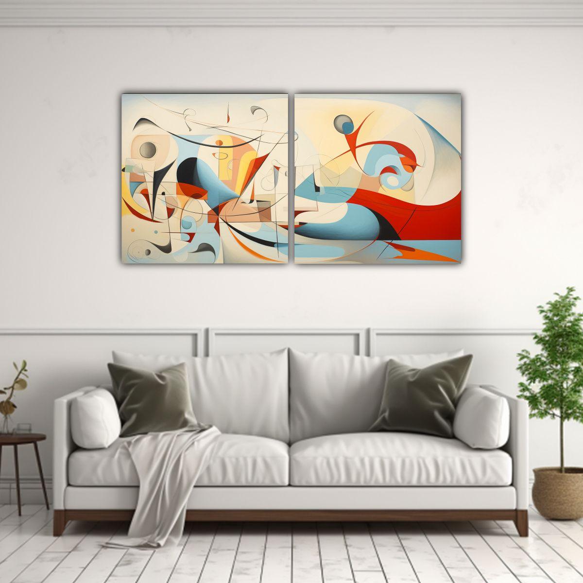 Diptico Colorido Abstracto Historia Arte Viaje 140x70 Cm-2