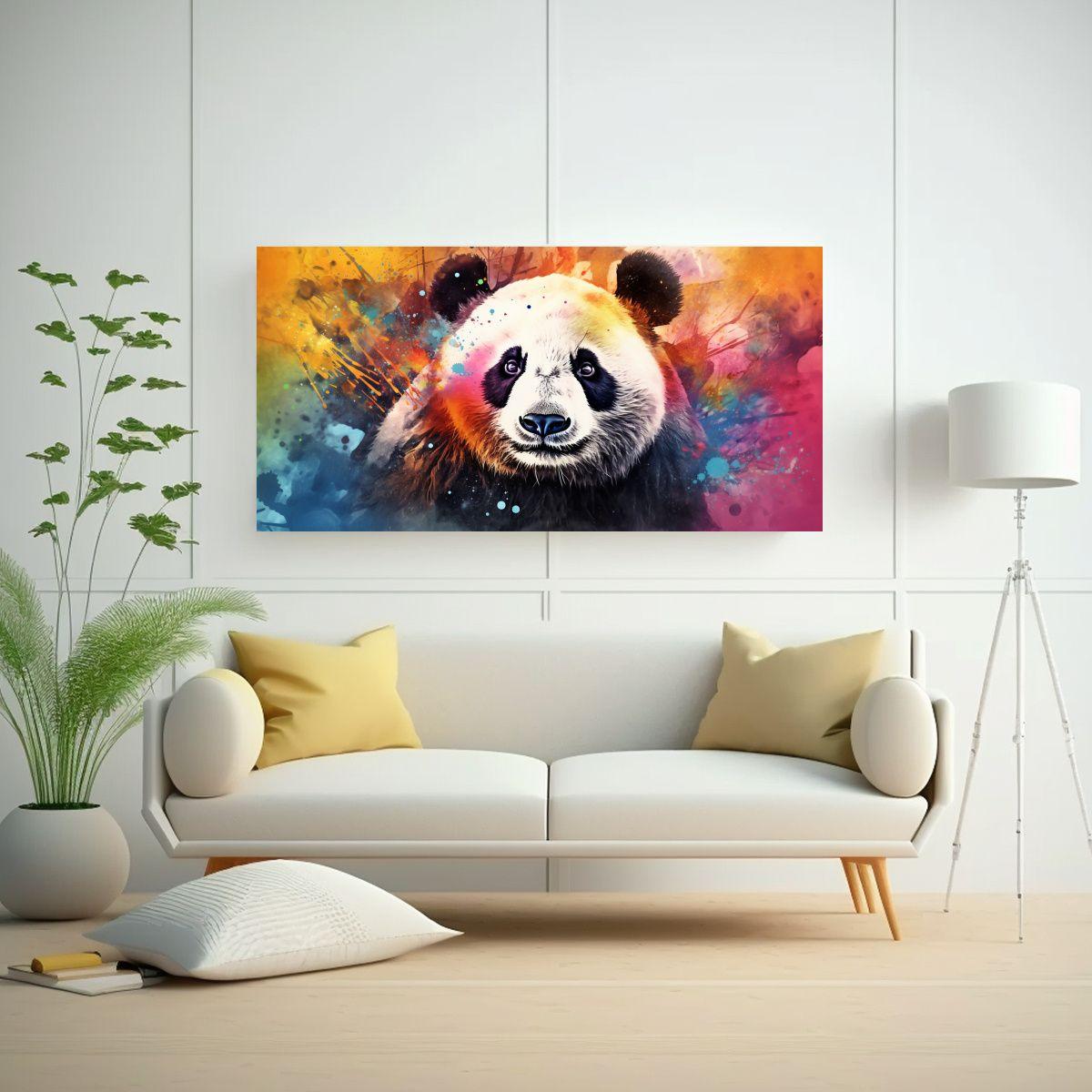Pintura Panda Acuarela Estilo Moderno Colorido 21 100x50cm-2