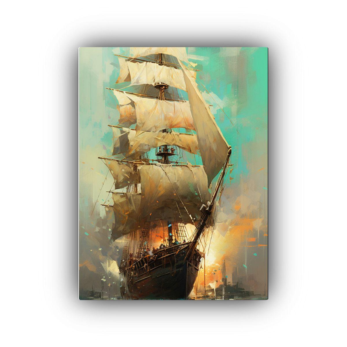 Pintura Decorativa Para Comedor: Barco A Vela En 30x40cm-0