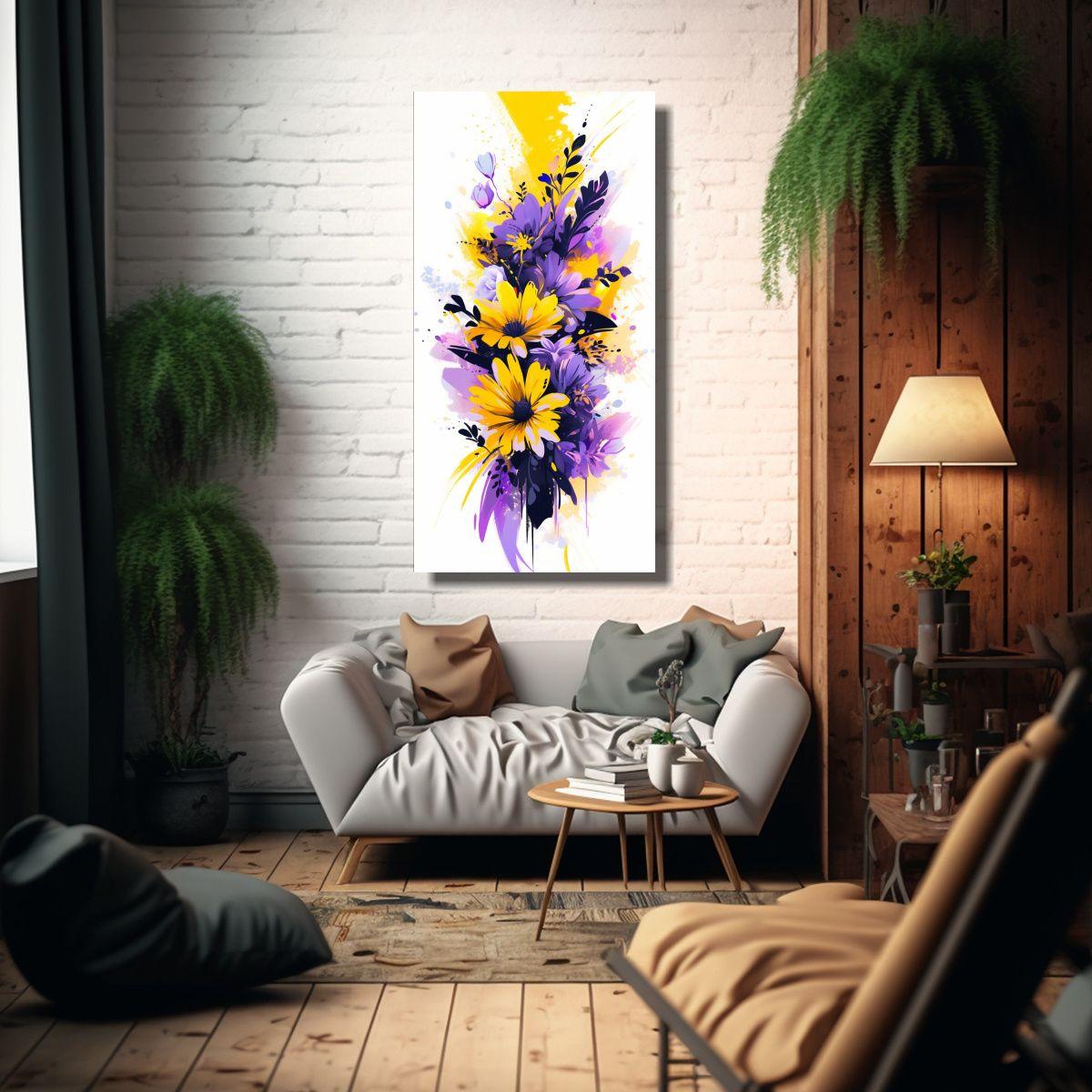 Cuadro Decorativo Estética Amarillo Y Púrpura 70x140cm-2