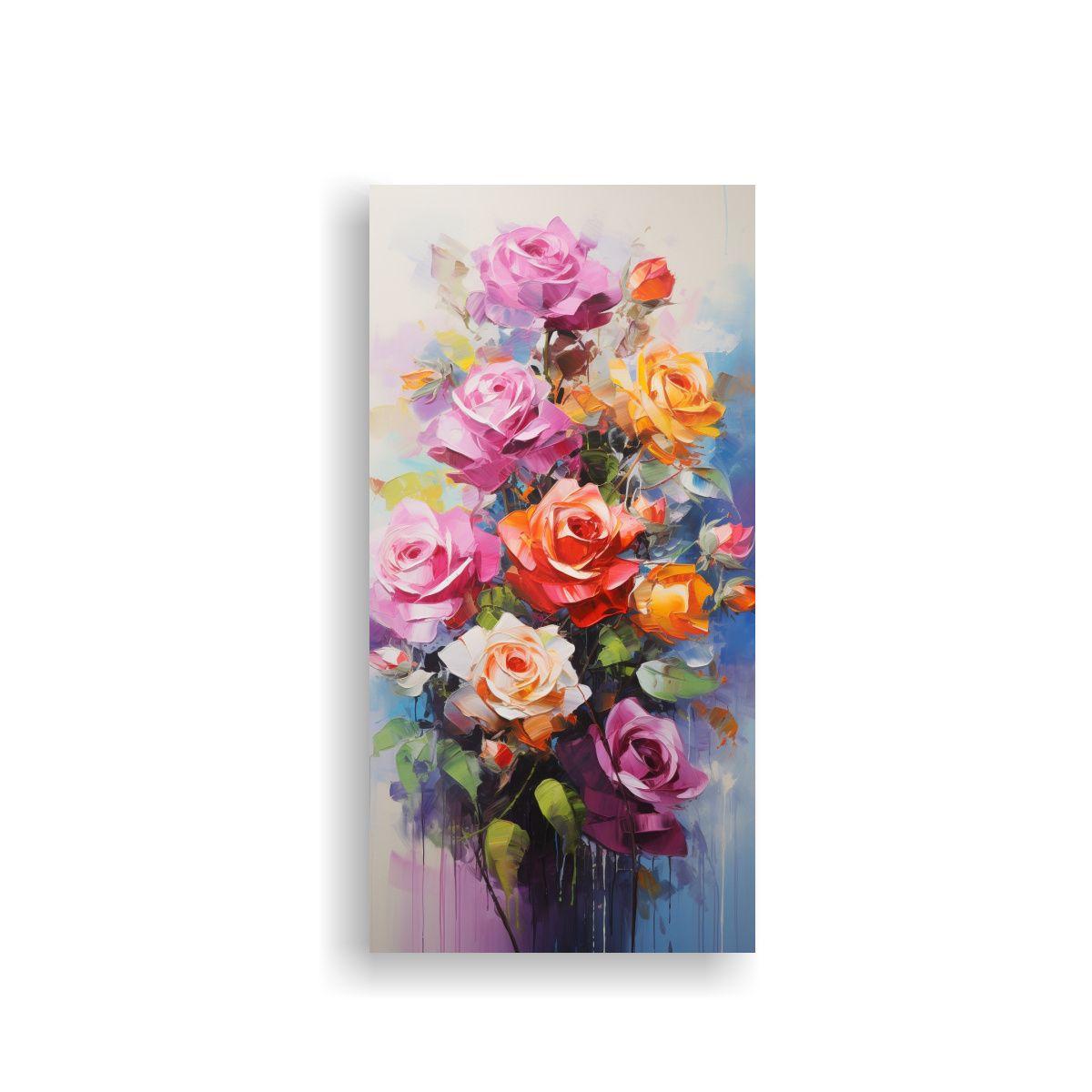 Pintura Vintage De Rosas En Lienzo De Alta 60x120 Cm-0