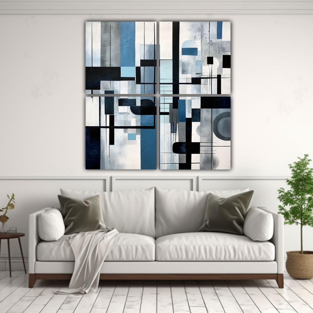 Pintura De Composición Exclusiva Con Azul, 60x60 Cm-2