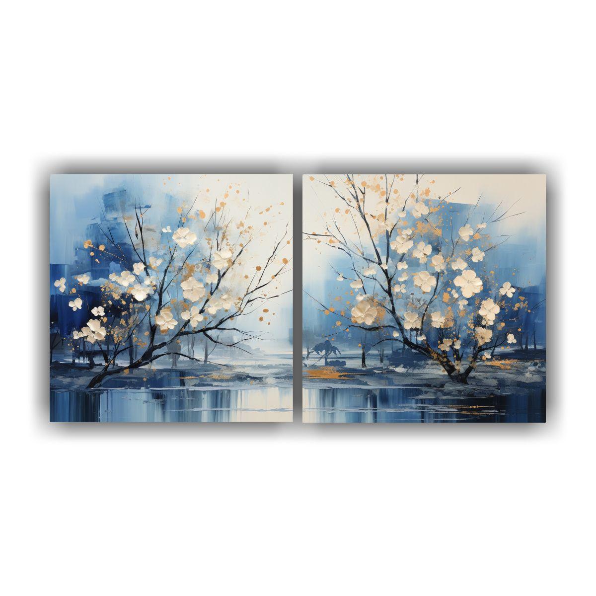 Cuadros Abstractos De árboles En Plata Y Blanco 40x20 Cm-0