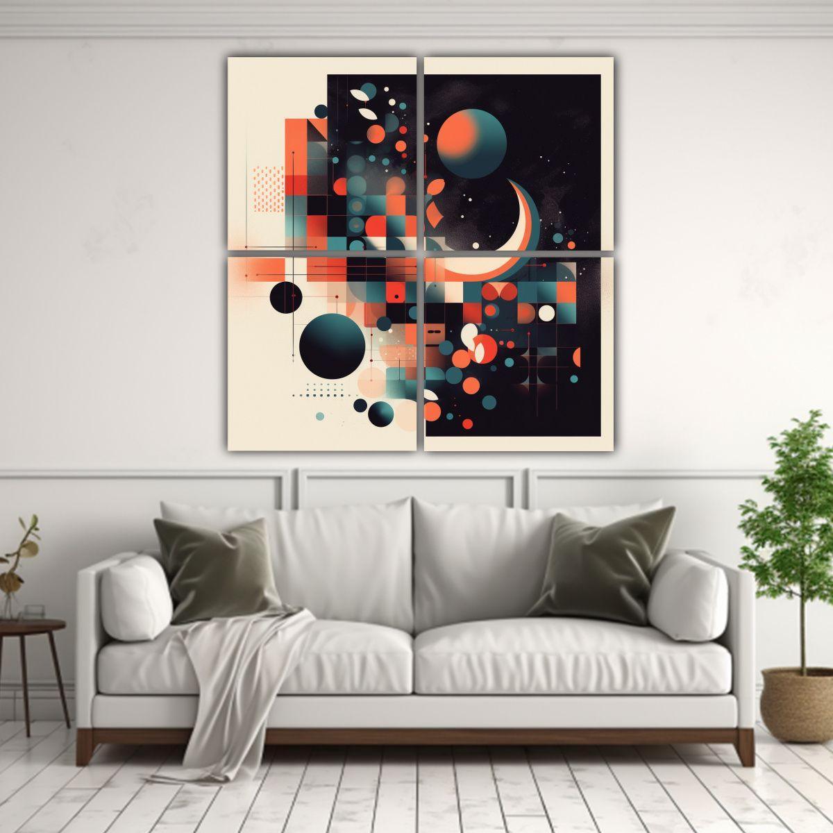 Cuatro Cuadros Dibujo Lineales Minimalistas De 180x180 Cm-2