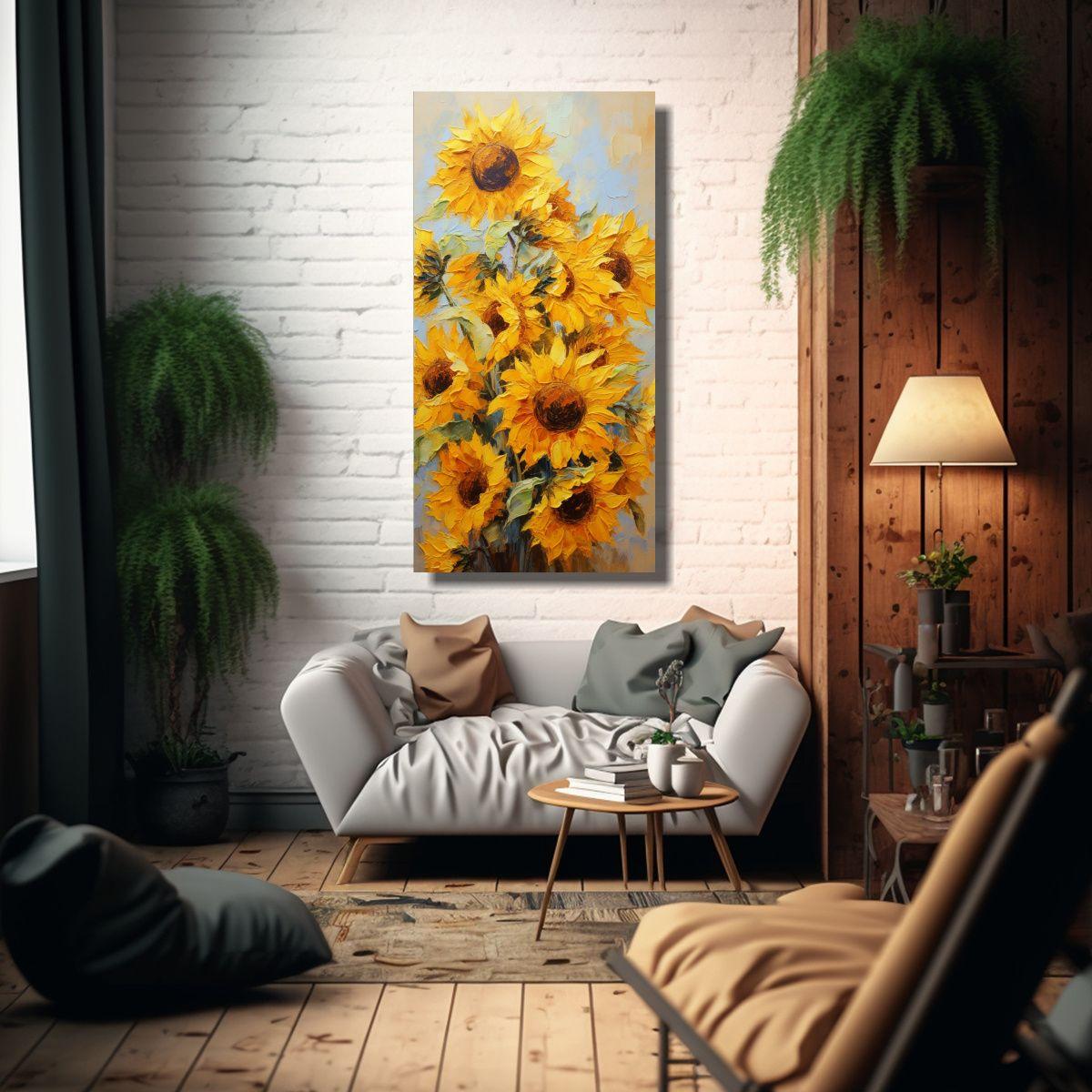 Cuadro De Girasoles Vibrantes En Lienzo 40x80cm-2