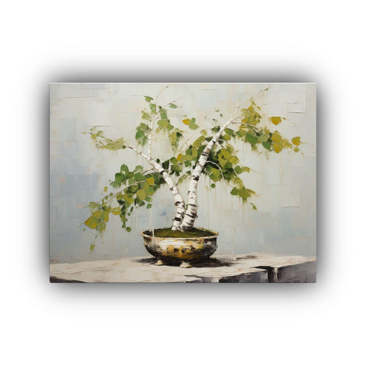 Pintura Abstracta De Un árbol De Abedul Bonsái: Inspiraci 45x30cm-0