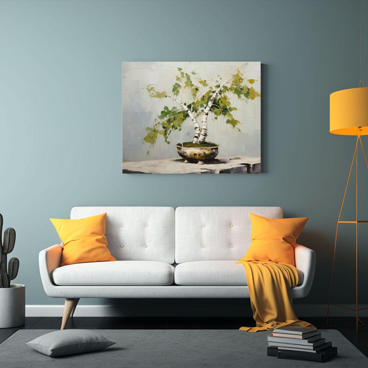 Pintura Abstracta De Un árbol De Abedul Bonsái: Inspiraci 45x30cm-2