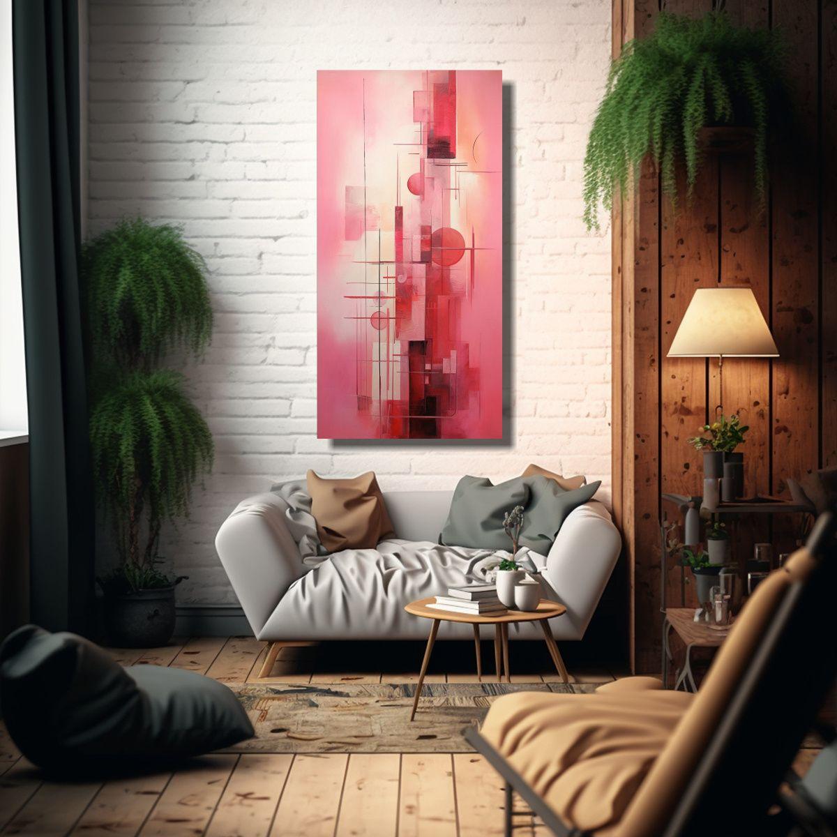 Cuadro Patron Intenso Interiores Abstracto Rosa 70x140cm-2
