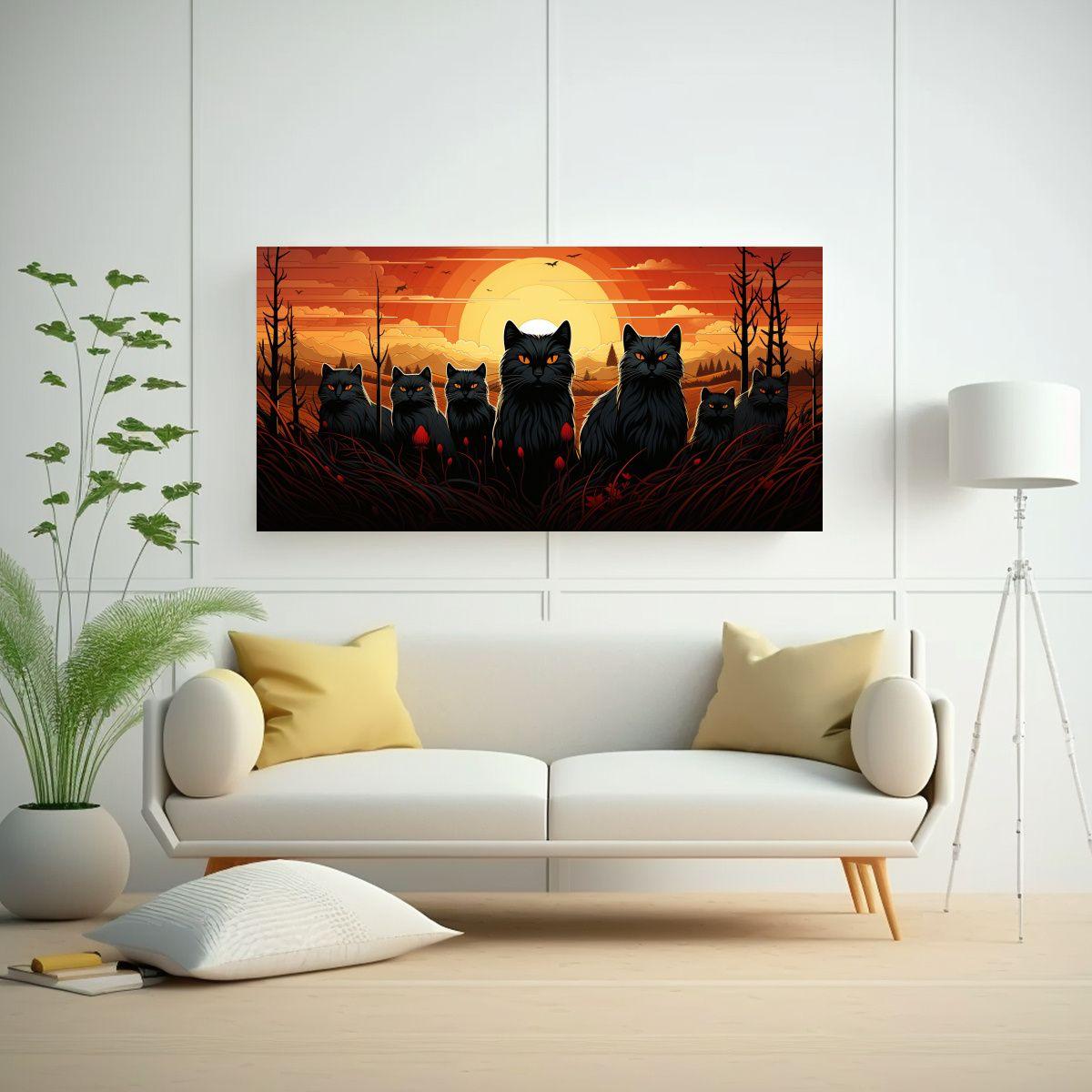 Pinturas De Decoración De Gatos Negros En Arte 140x70cm-2