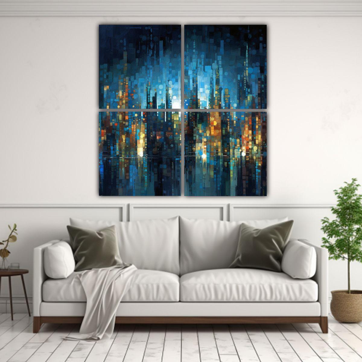 Pintura Abstracta Nocturna De Paisaje Urbano 200x200 Cm-2