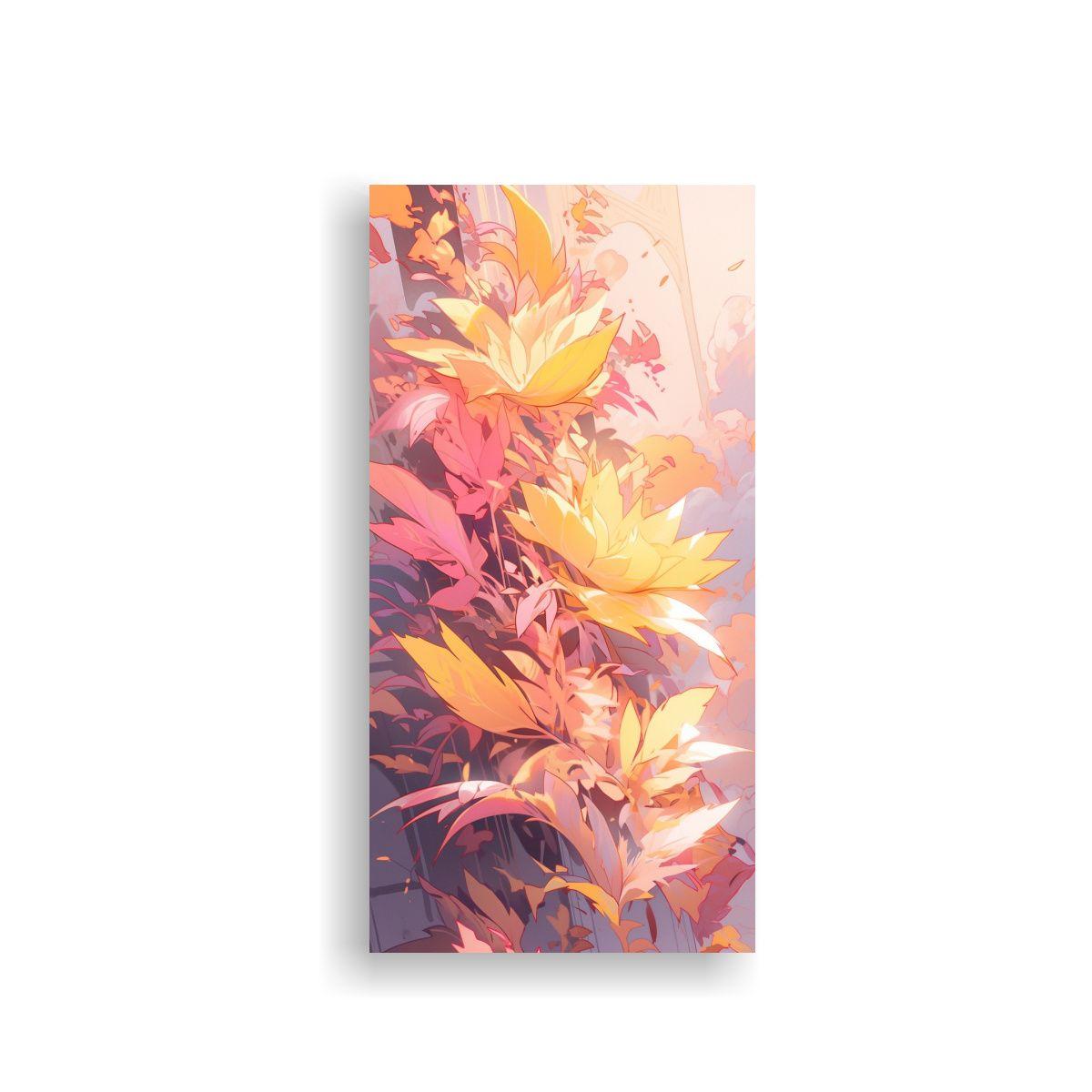 Arte De Pared Floral Amarillo Y Rosa En Estilo 20x40cm-0