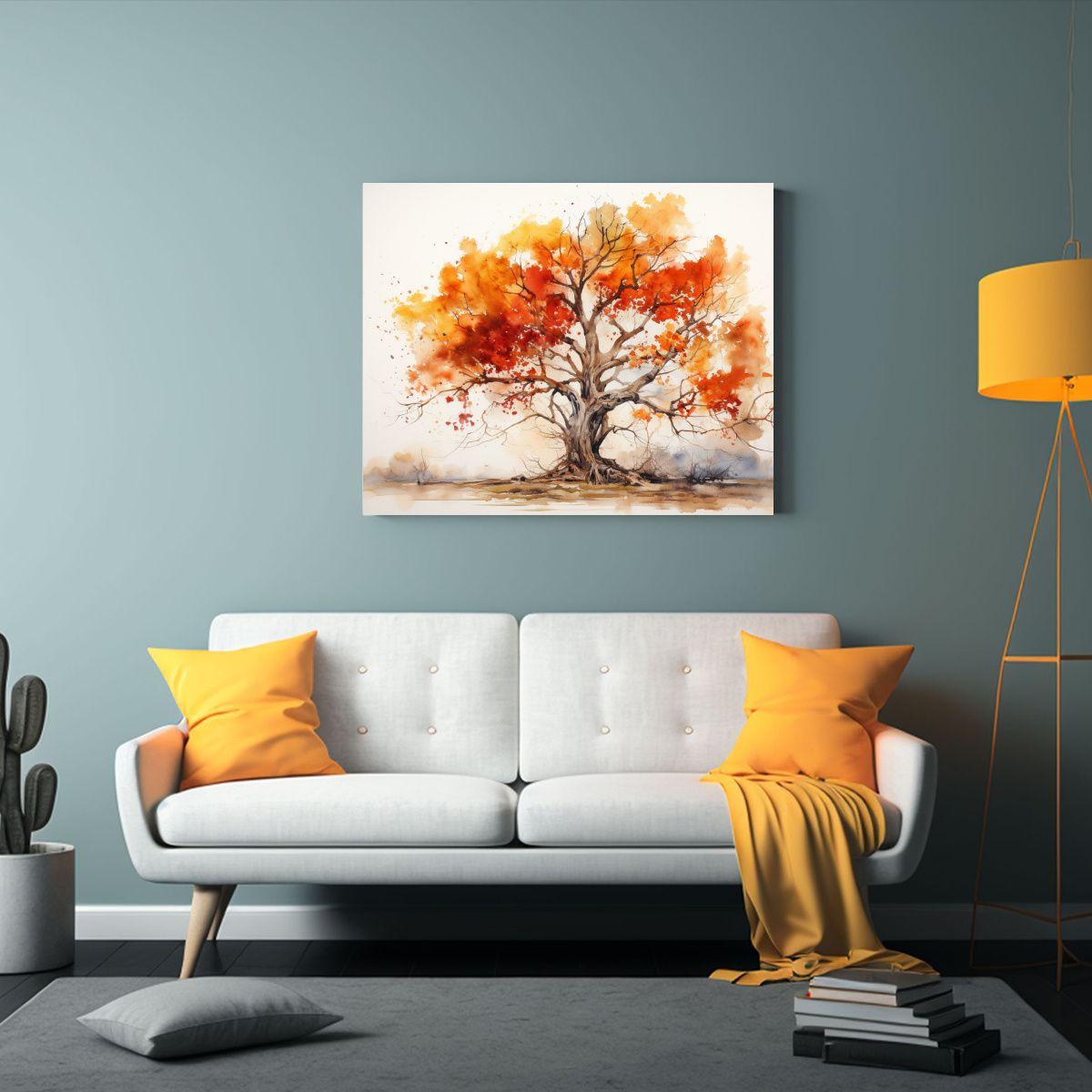 Pintura Abstracta En Tonos Rojo Y Naranja De Un Roble: Sensi 50x40cm-2