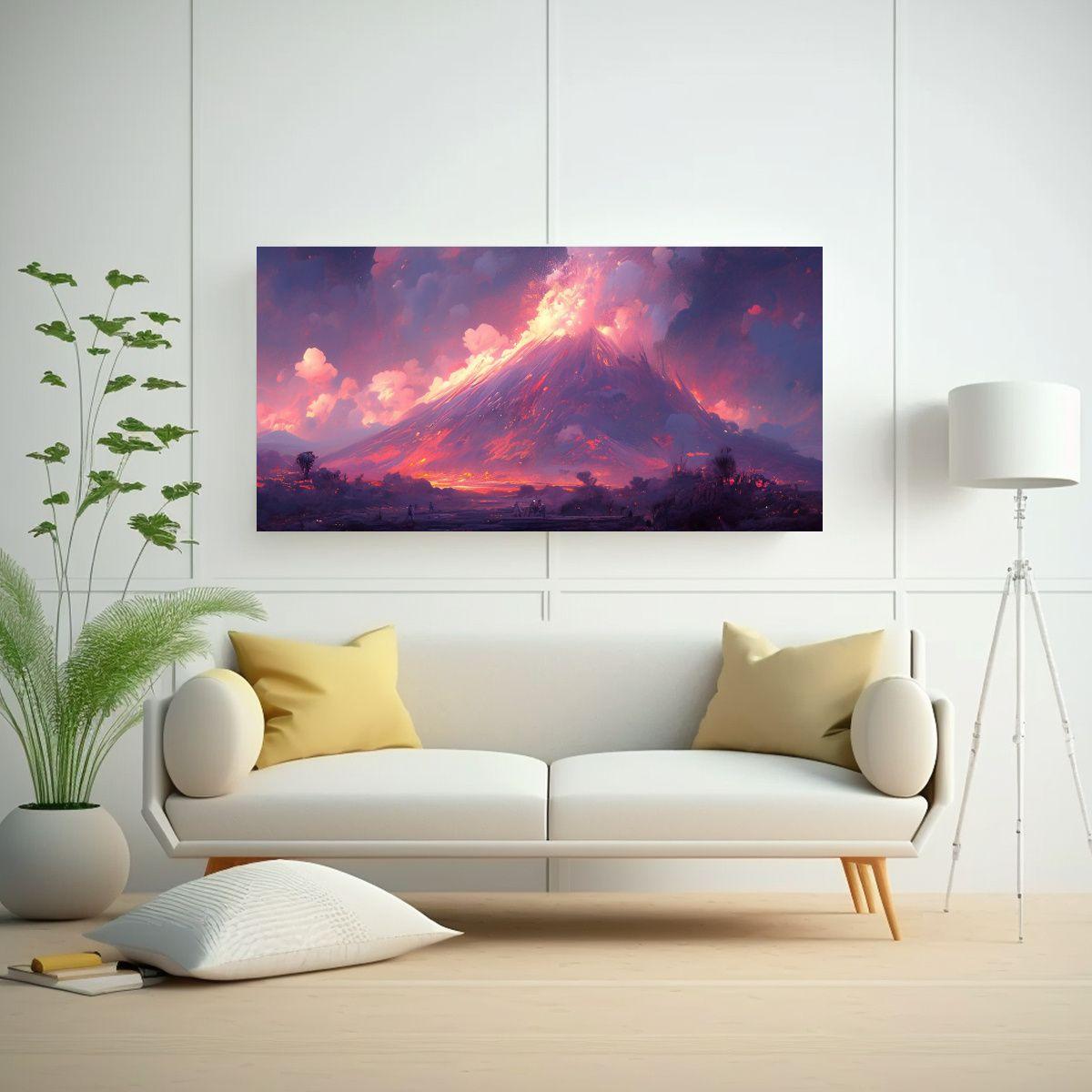 Pintura Abstracta De Un Volcán Con Colores Morado 100x50cm-2