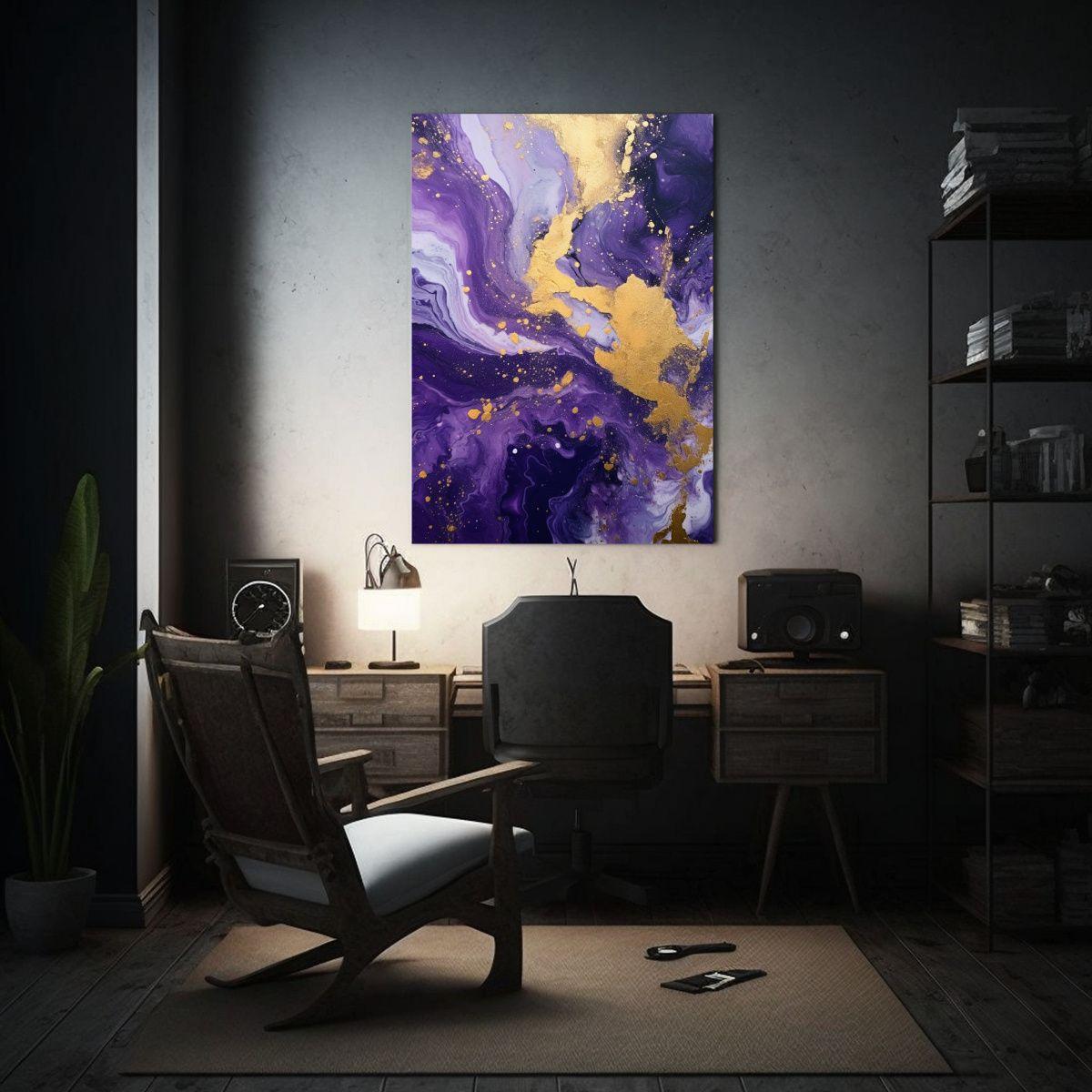Cuadro De Inspiración Lineal En Morado Y Dorado 20x30cm-2