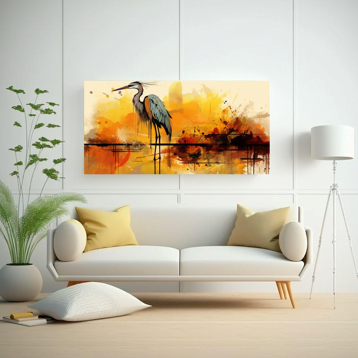 Cuadro Moderno De Expresión: Garza En Colores 120x60cm-2