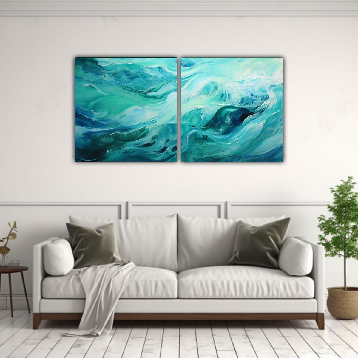 Cuadros Impresos Abstracción Giratoria En Azules 160x80 Cm-2