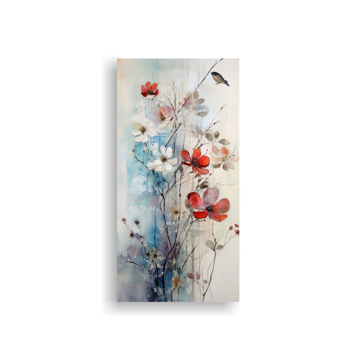 Pintura Mixta Botánica Vintage Con Líneas Finas 50x100cm-0