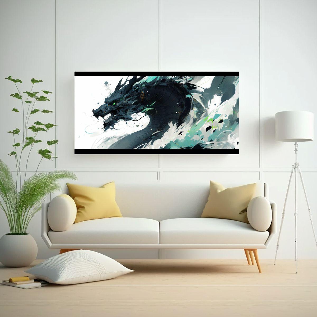 Pintura Moderna De Dragón En Acuarelas Y Colores  40x20cm-2