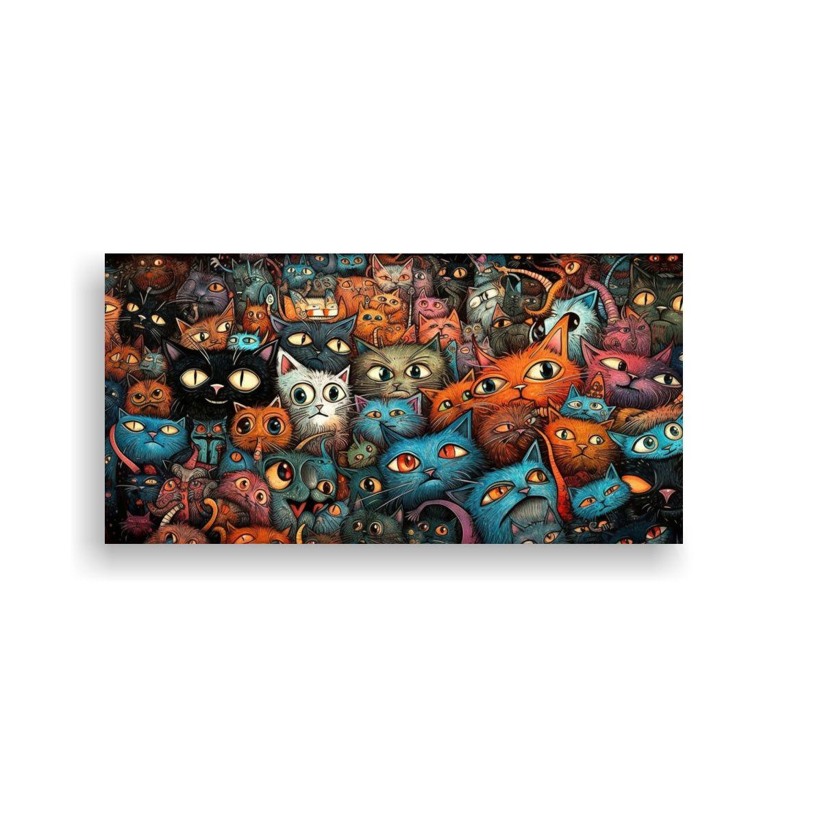 Pintura Decorativa Estilo Vintage De Gatos Locos 140x70cm-0