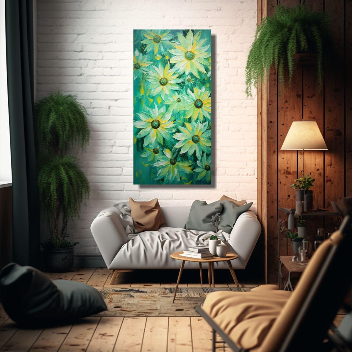 Cuadro De Sol Verde Con Girasoles En Estilo 40x80cm-2