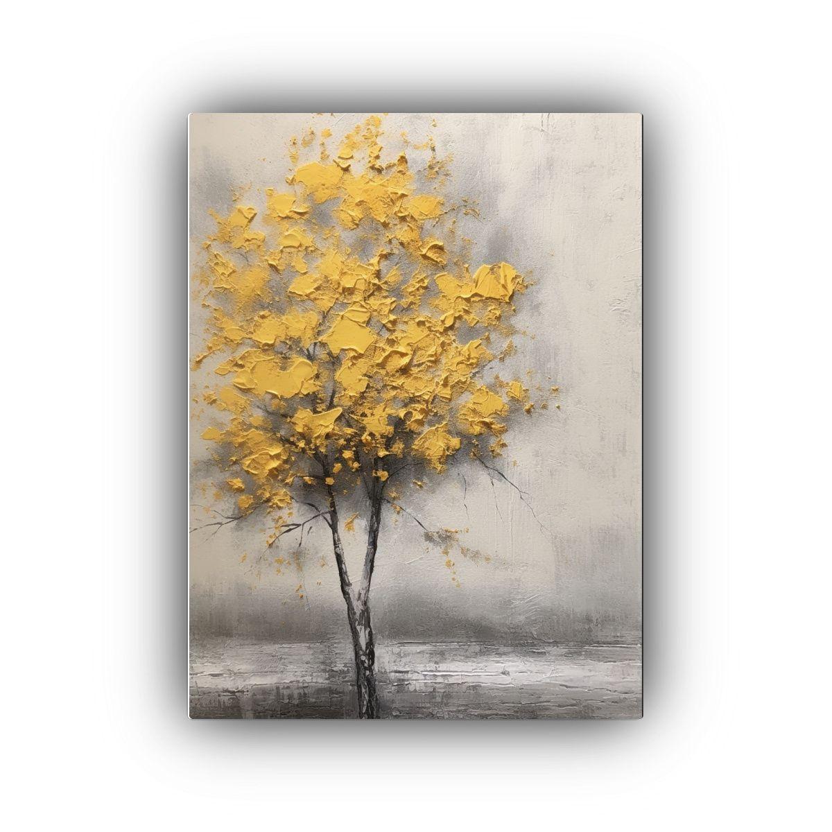 Cuadro Hermoso: Árbol Amarillo En Fondo Blanco 40x50cm-0
