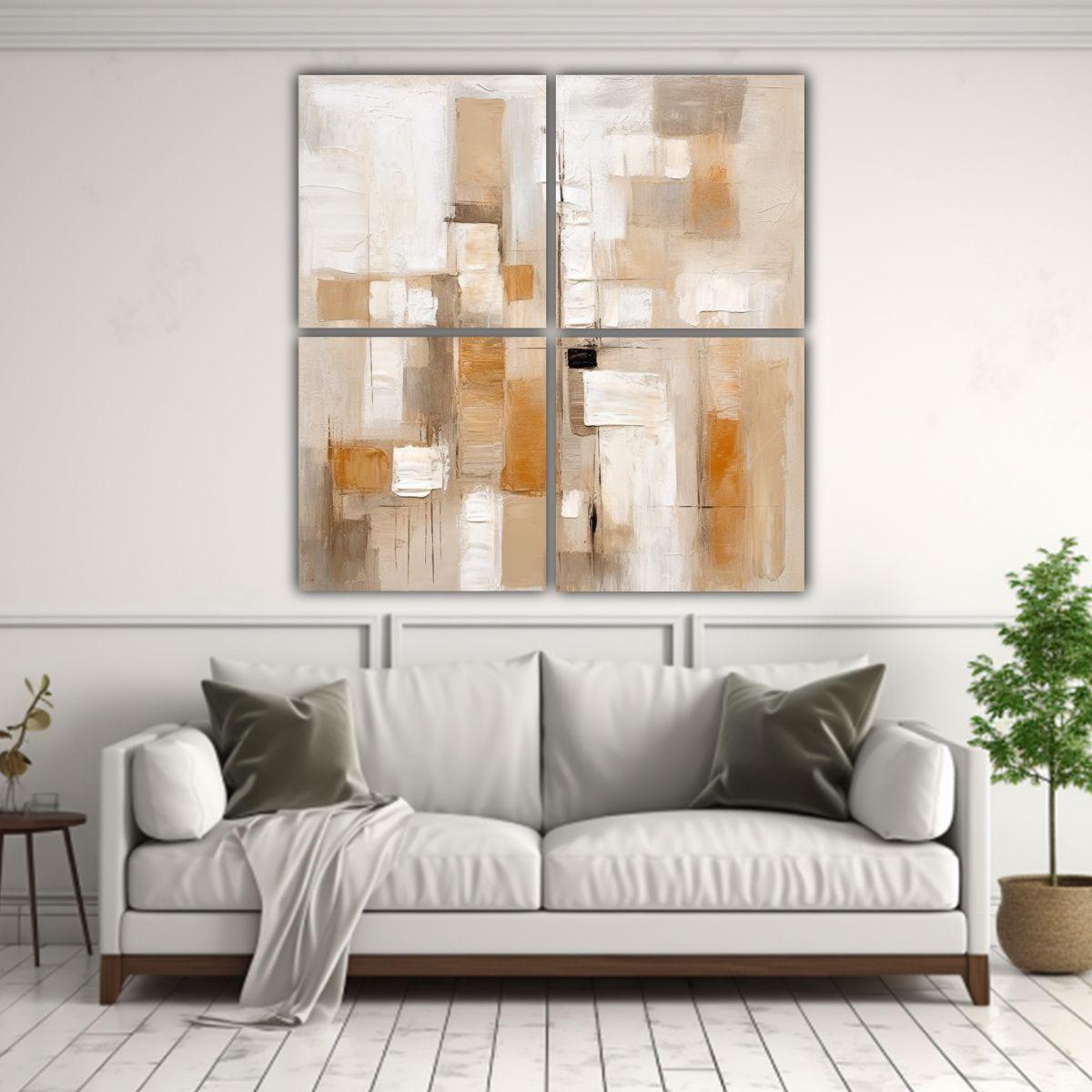 Cuatro Lienzos De Tela Con Tema Simétrico Estilo 160x160 Cm-2