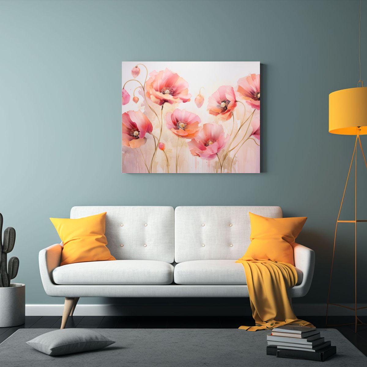 Lienzo Fotografía Mágico Amapolas Oro Y Rosa Pin 60x40cm-2