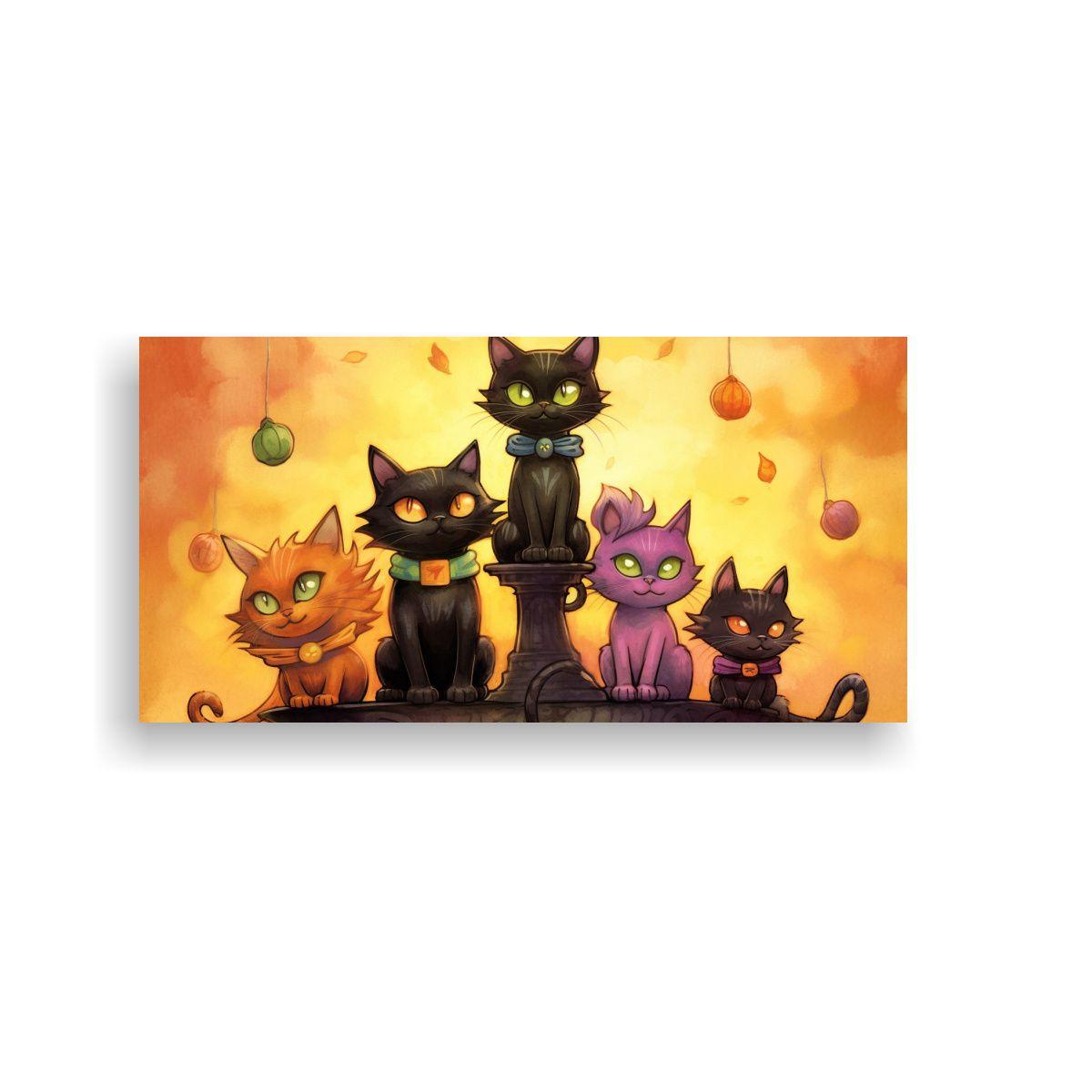 Cuadro De Gatos Negros En Una Pila Mirando Hacia 160x80cm-0