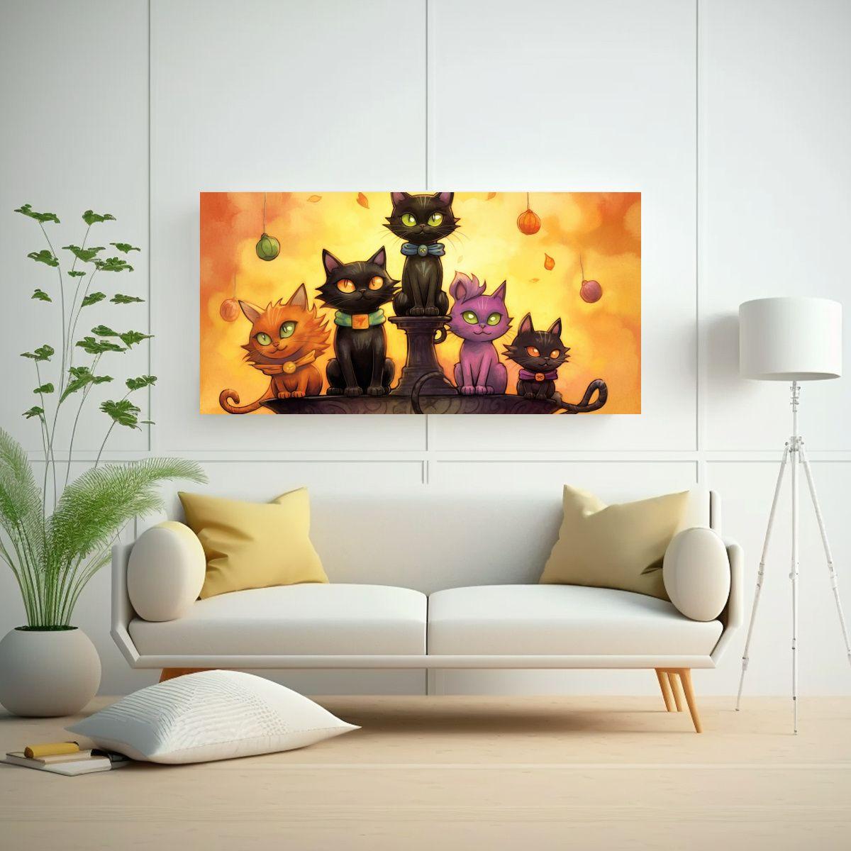 Cuadro De Gatos Negros En Una Pila Mirando Hacia 160x80cm-2