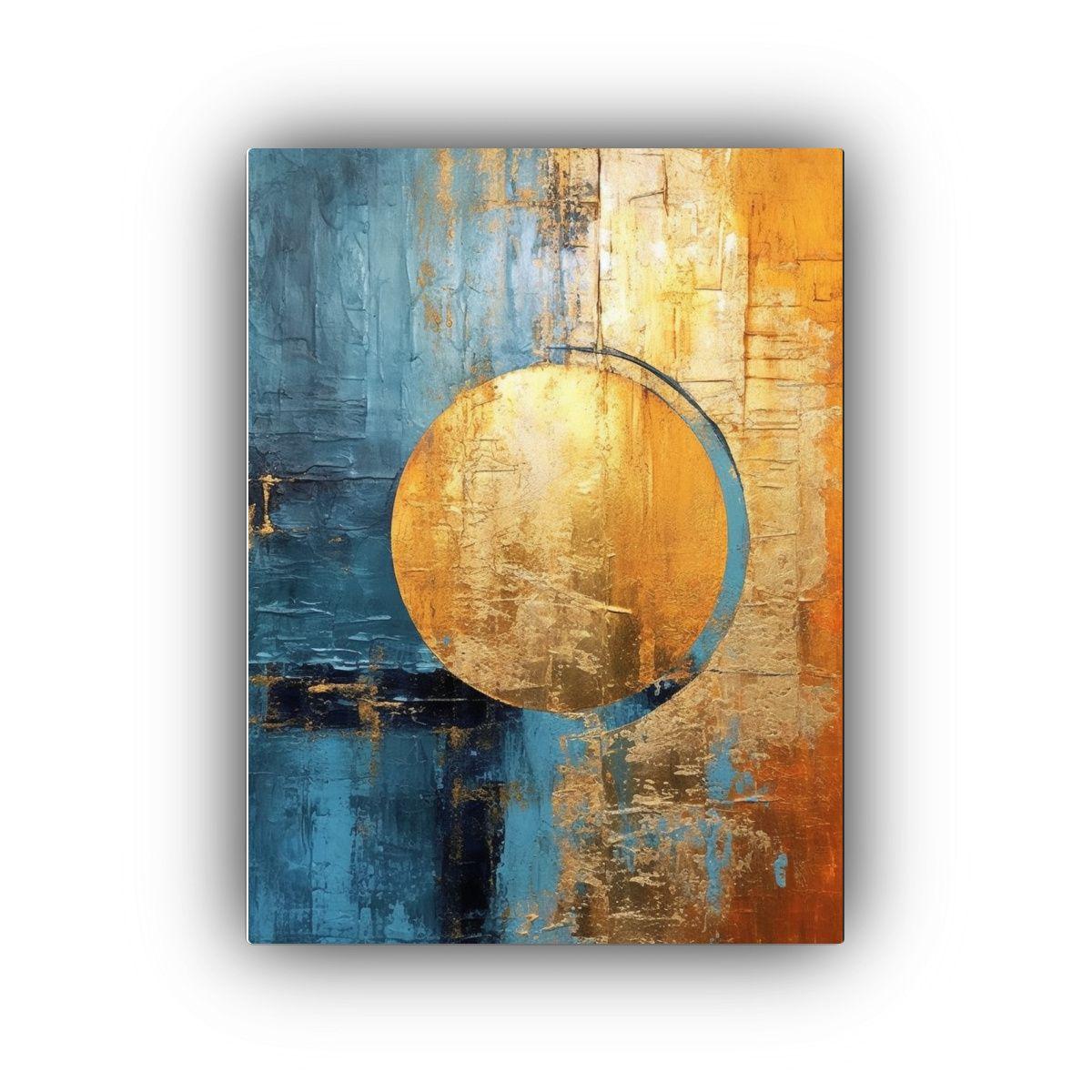 Cuadro Azul Y Dorado Con Sol En El Centro Para Decoración L 40x50cm-0
