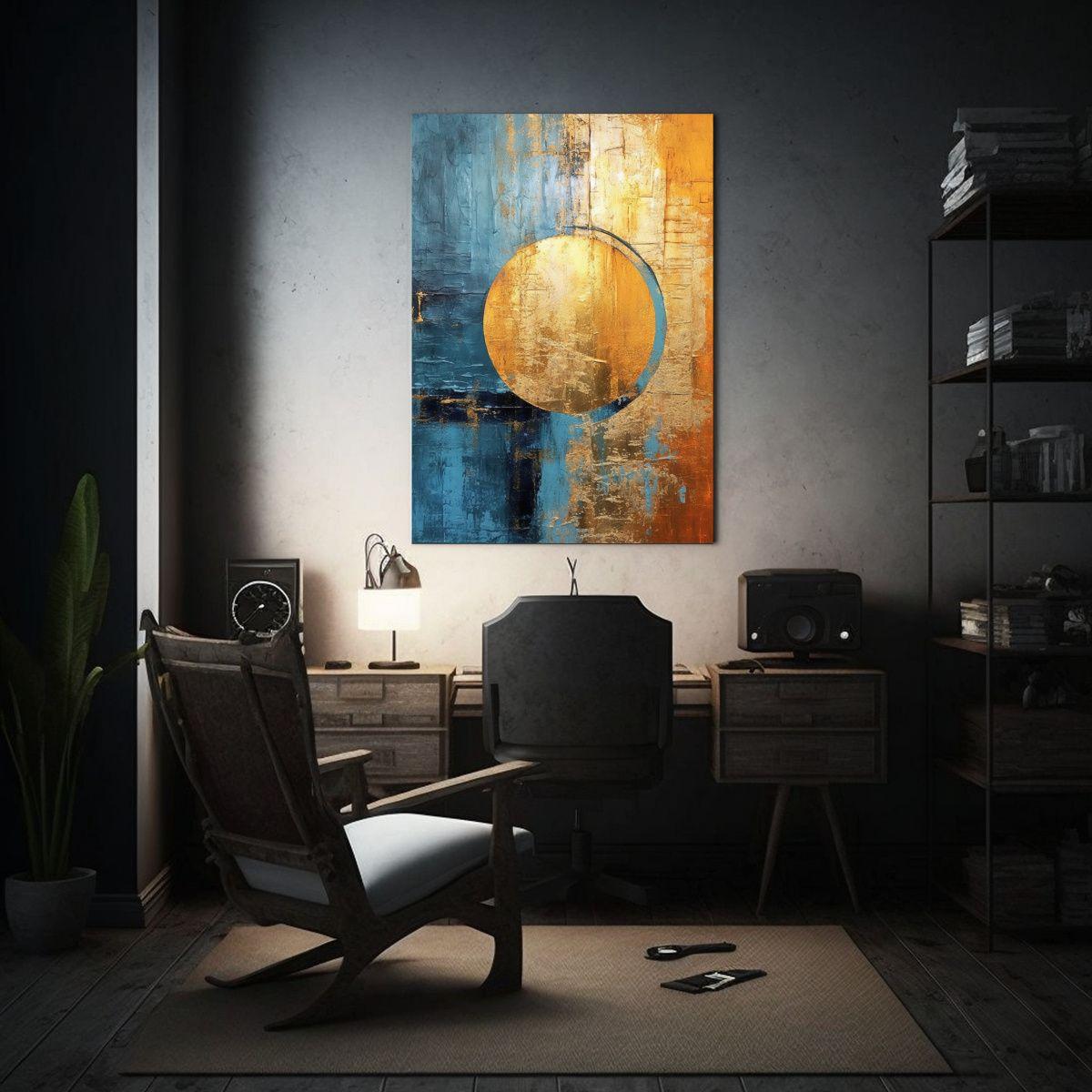 Cuadro Azul Y Dorado Con Sol En El Centro Para Decoración L 40x50cm-2