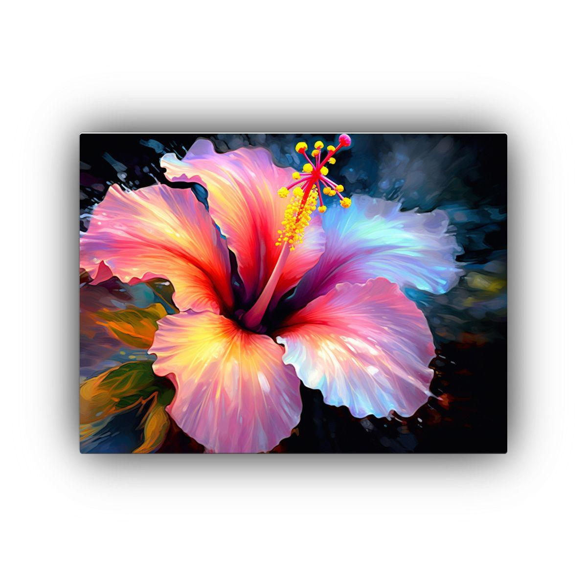 Cuadro De Arte De Pared Acuarela: Flores De Hibisco Vibrante 40x30cm-0