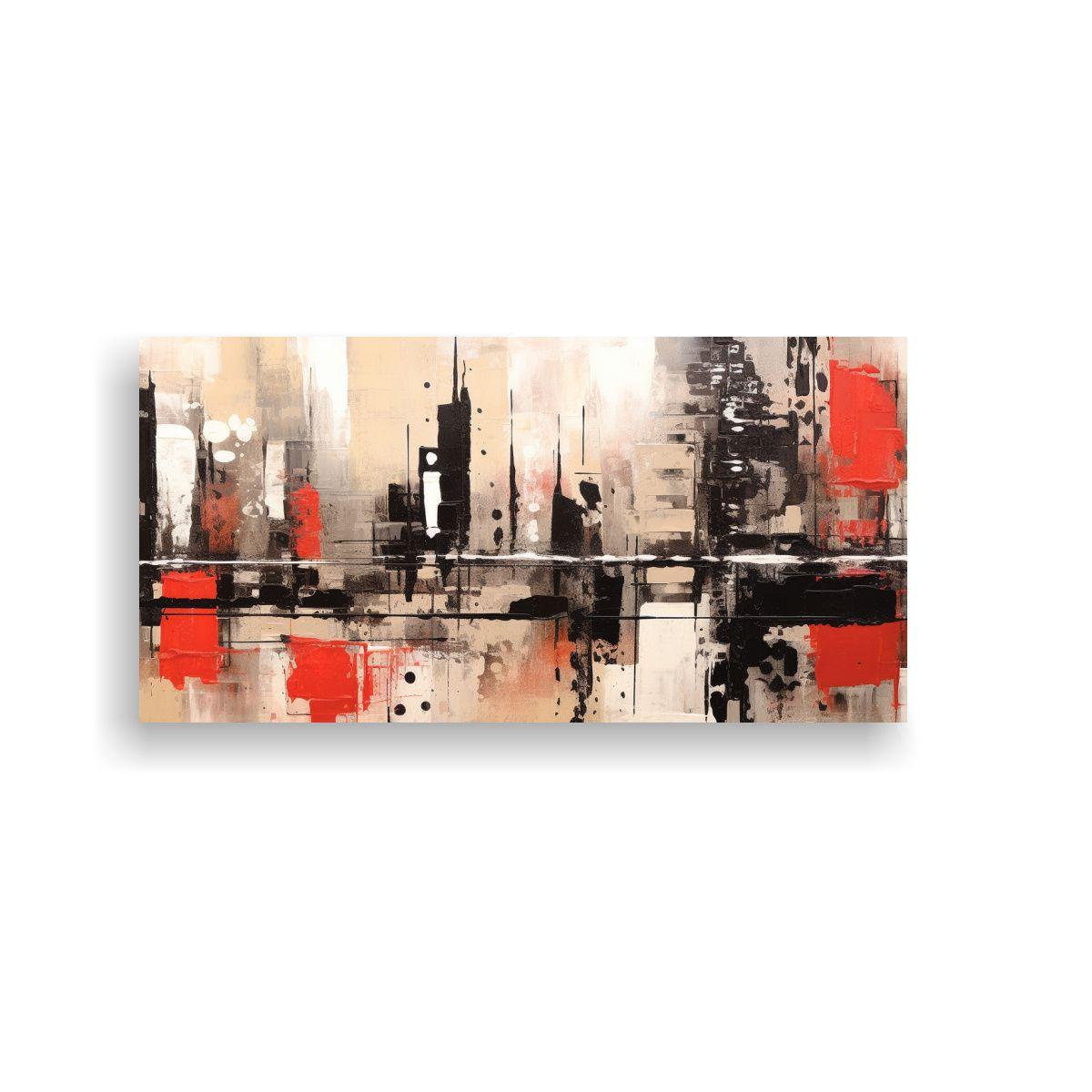 Pintura Abstracta Roja, Negra Y Blanca Estilo F. 40x20 Cm-0