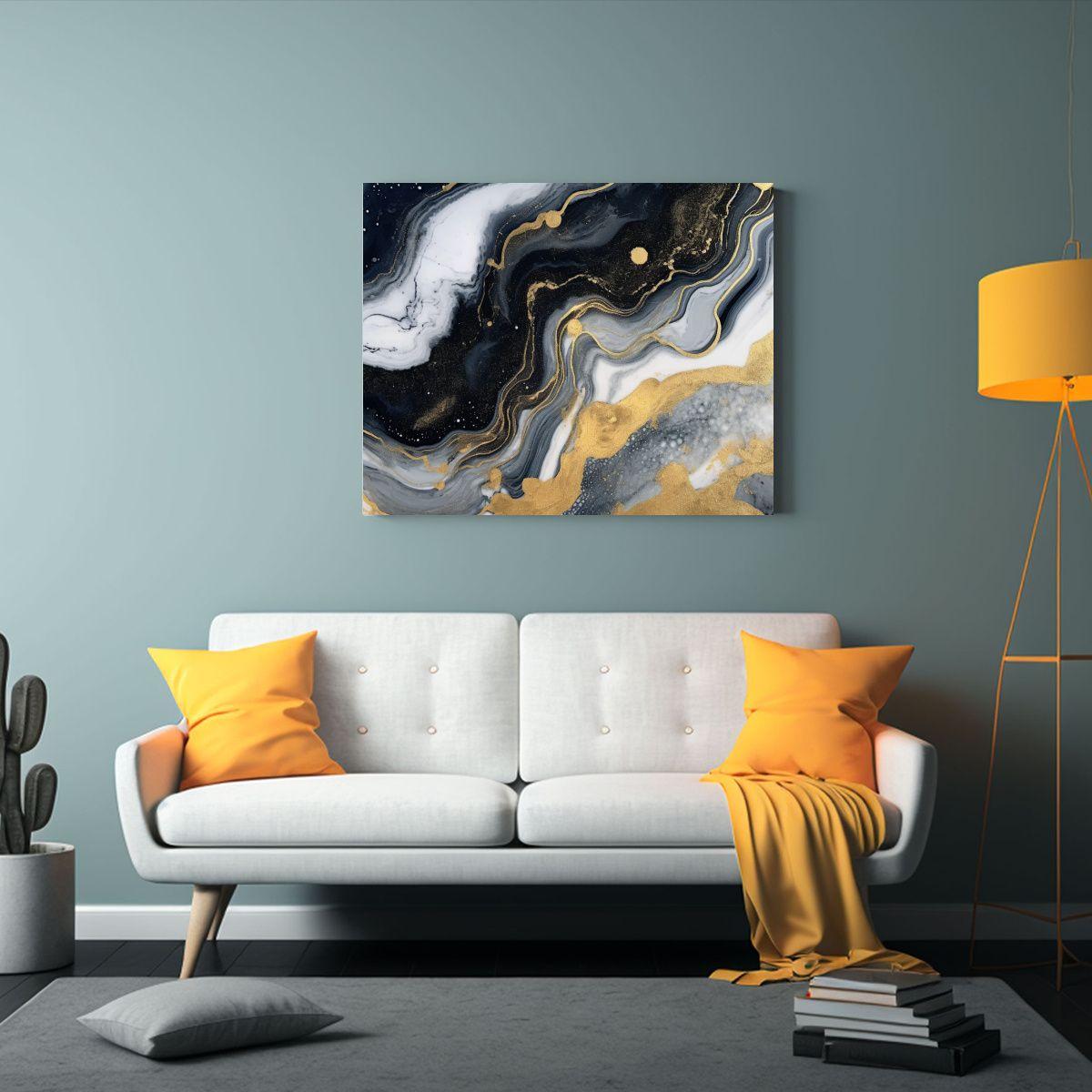 Pinturas Decorativas De Mármol Acuarela En Blanco, Negro Y  30x20cm-2