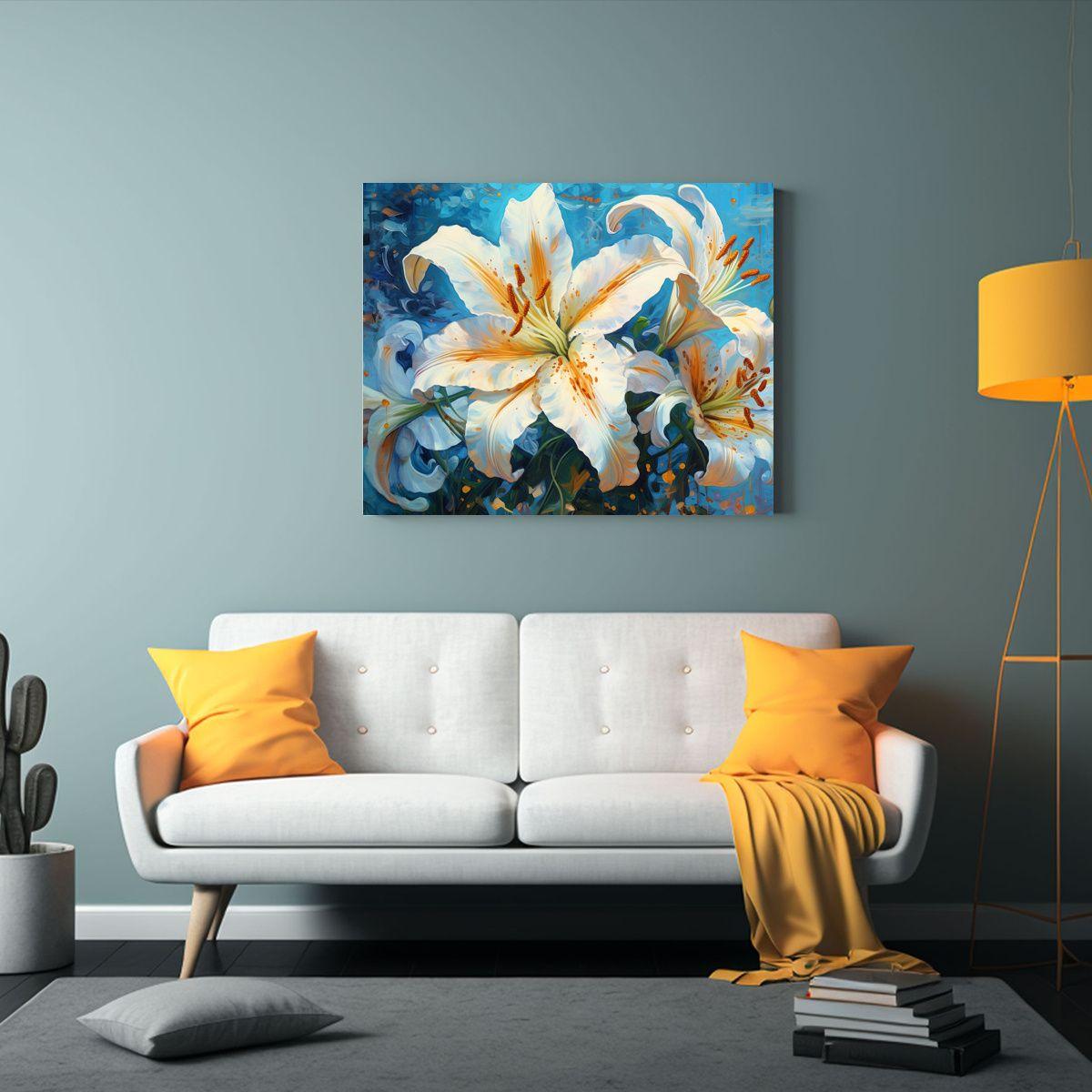 Cuadro Decorativo De Lirios Coloridos Con Pigmento En Lienzo 45x30cm-2