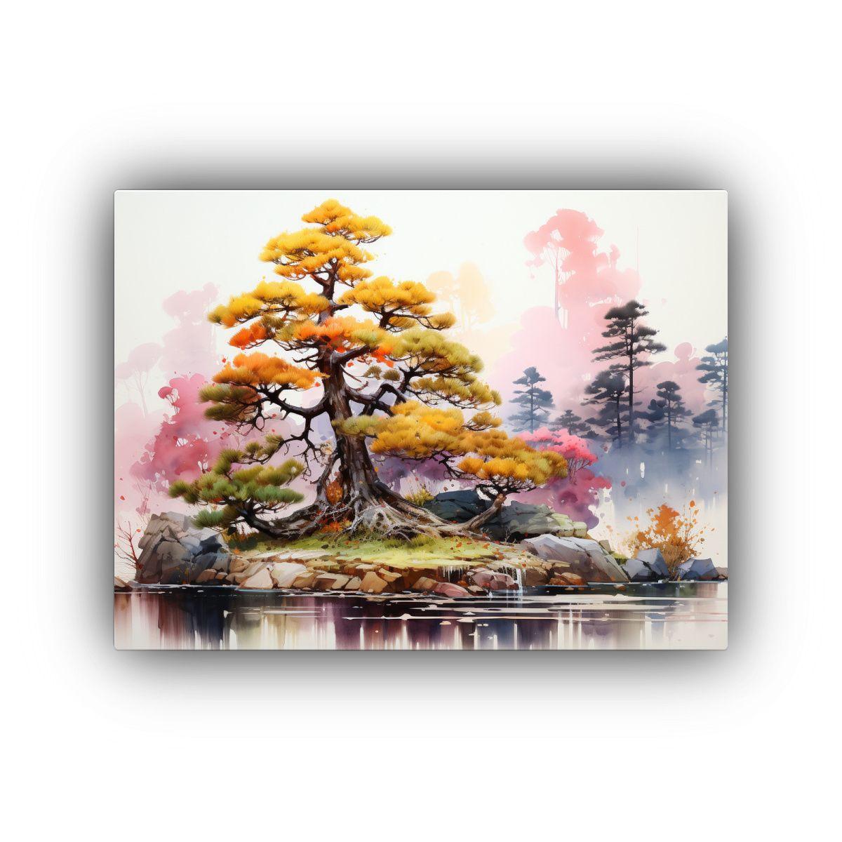Cuadro Abstracto De Un árbol Bonsái En Tonos 75x50cm-0