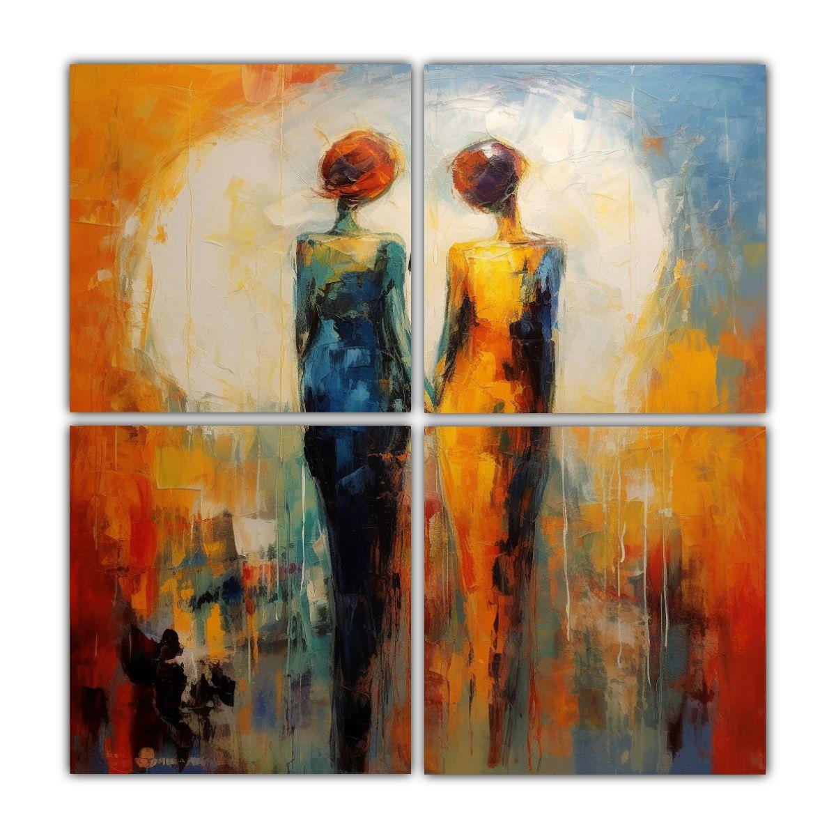 Cuatro Telas En Bastidor Con Líneas Finas: 40x40 Cm-0