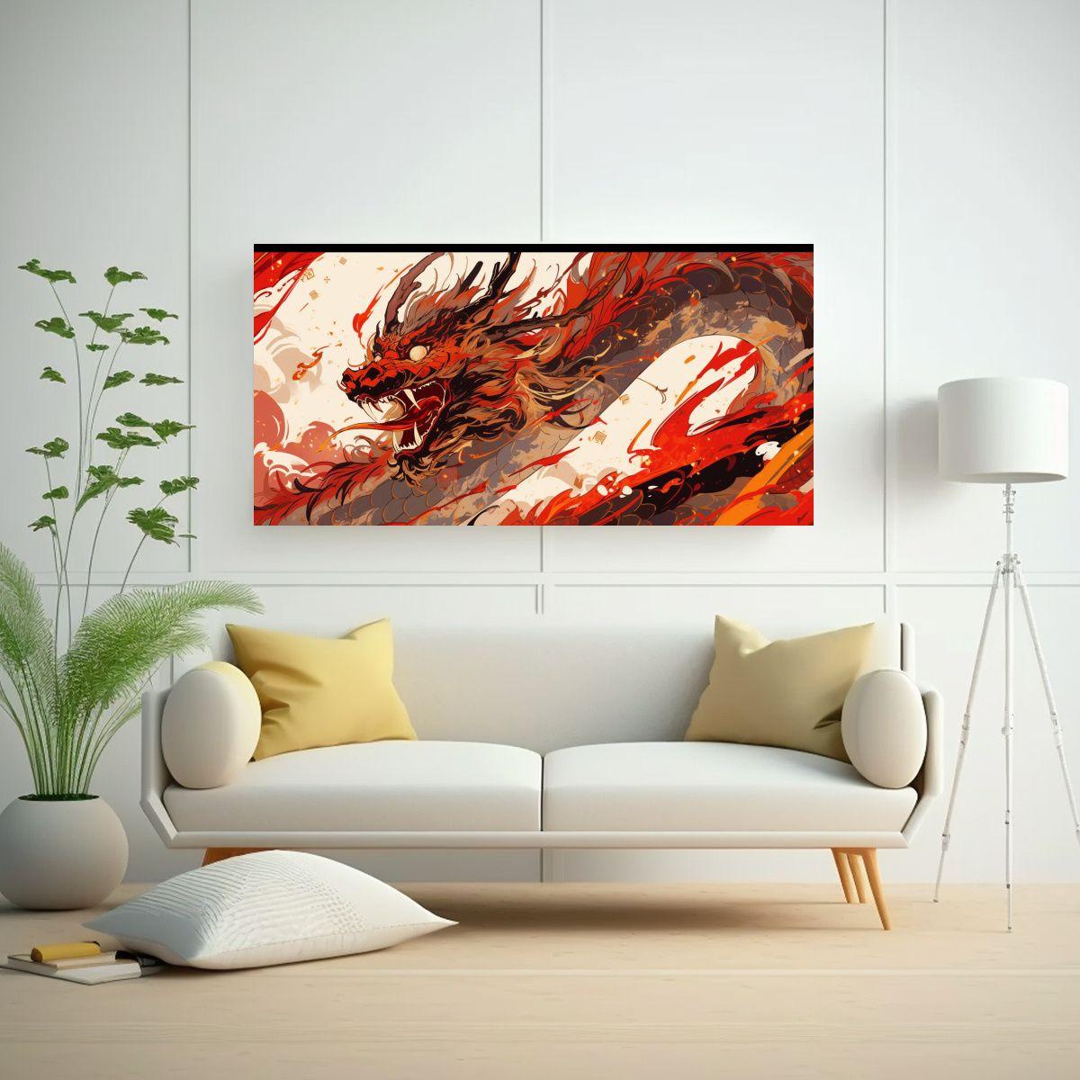 Cuadro Clásico Dragón Rojo Y Oro Neonoir 140x70cm-2