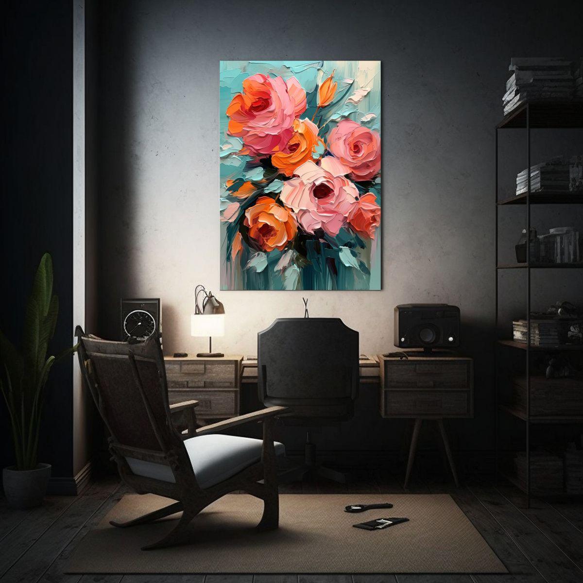 Pintura Al óleo De Flores En Estilo Brillante 20x30cm-2