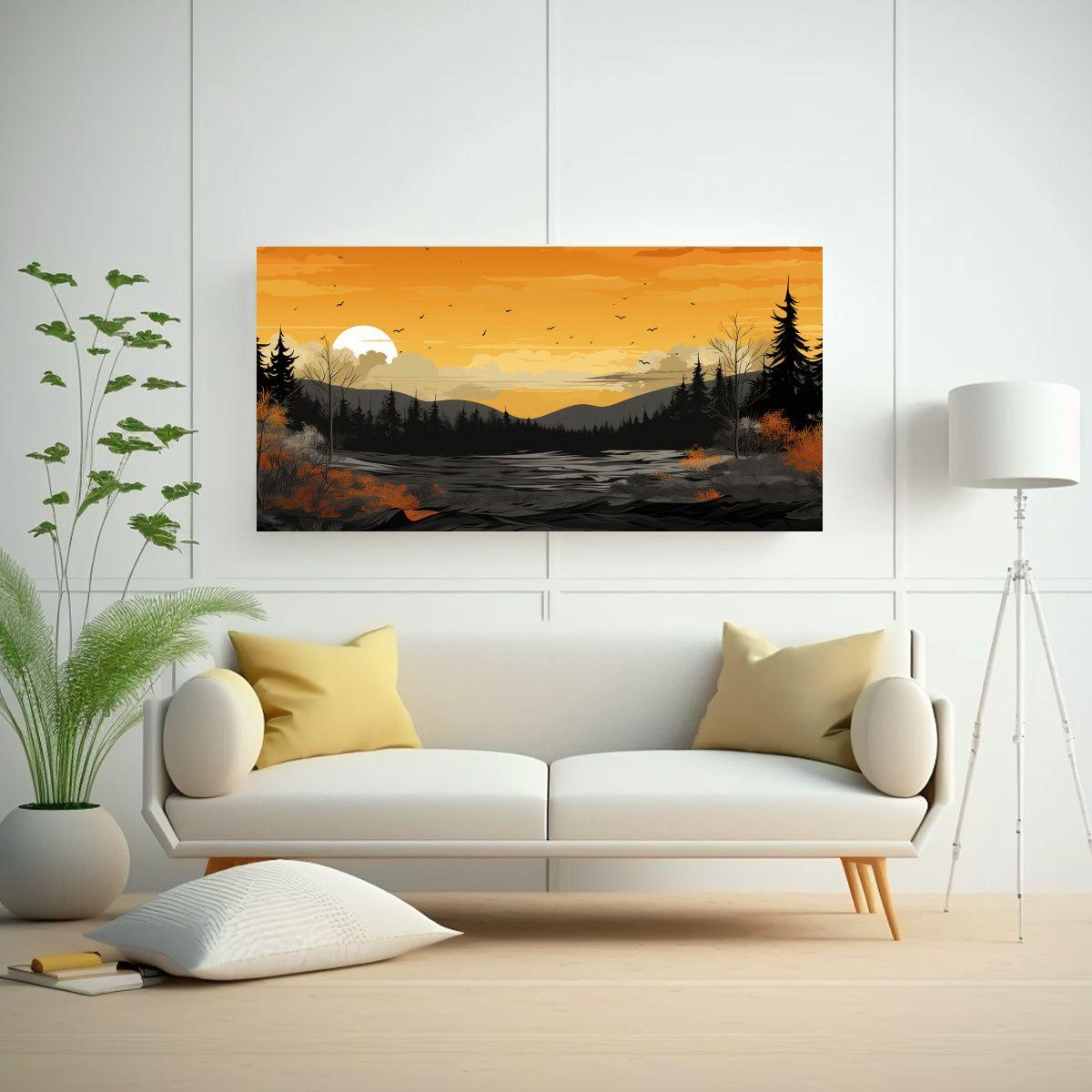 Paisaje Otoñal Con Colores Negros En Arte Pop 80x40 Cm-2
