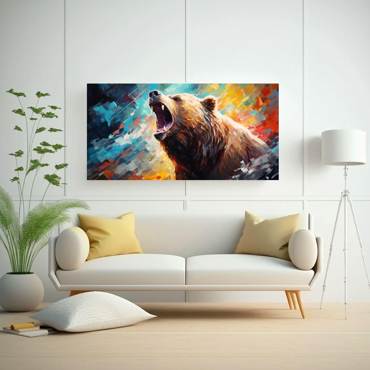Pintura Al Estilo óleo De Estilo Oso Pardo En Lie 60x30cm-2
