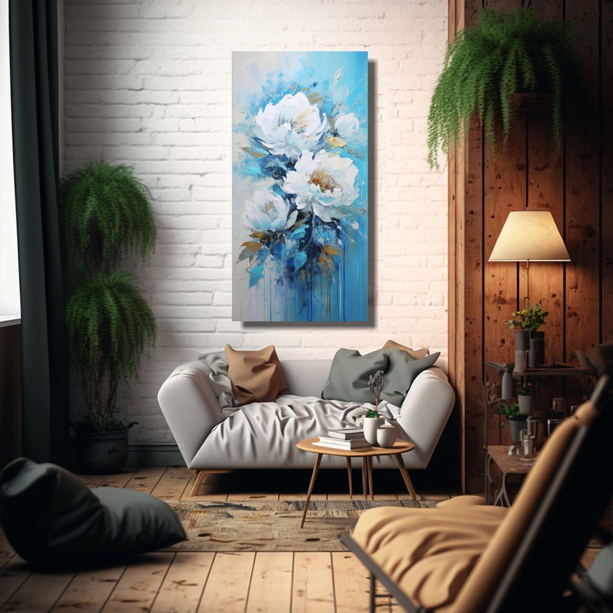 Cuadro De Peonías Turquesas En Lienzo Estilo 60x120cm-2