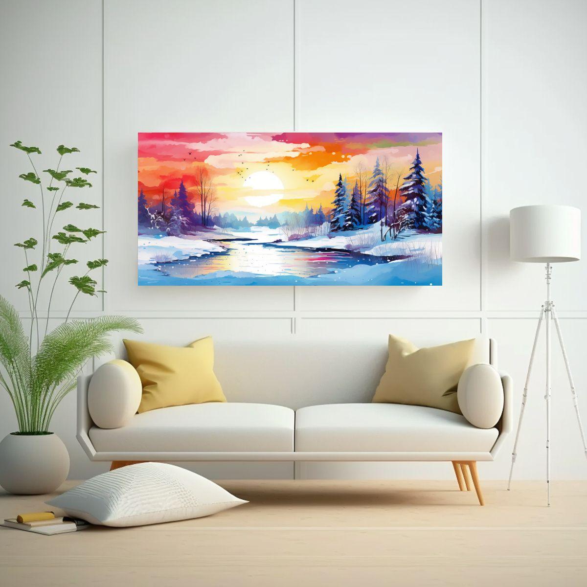 Paisaje Invernal De Temporada Con Colores Vibrante 100x50cm-2