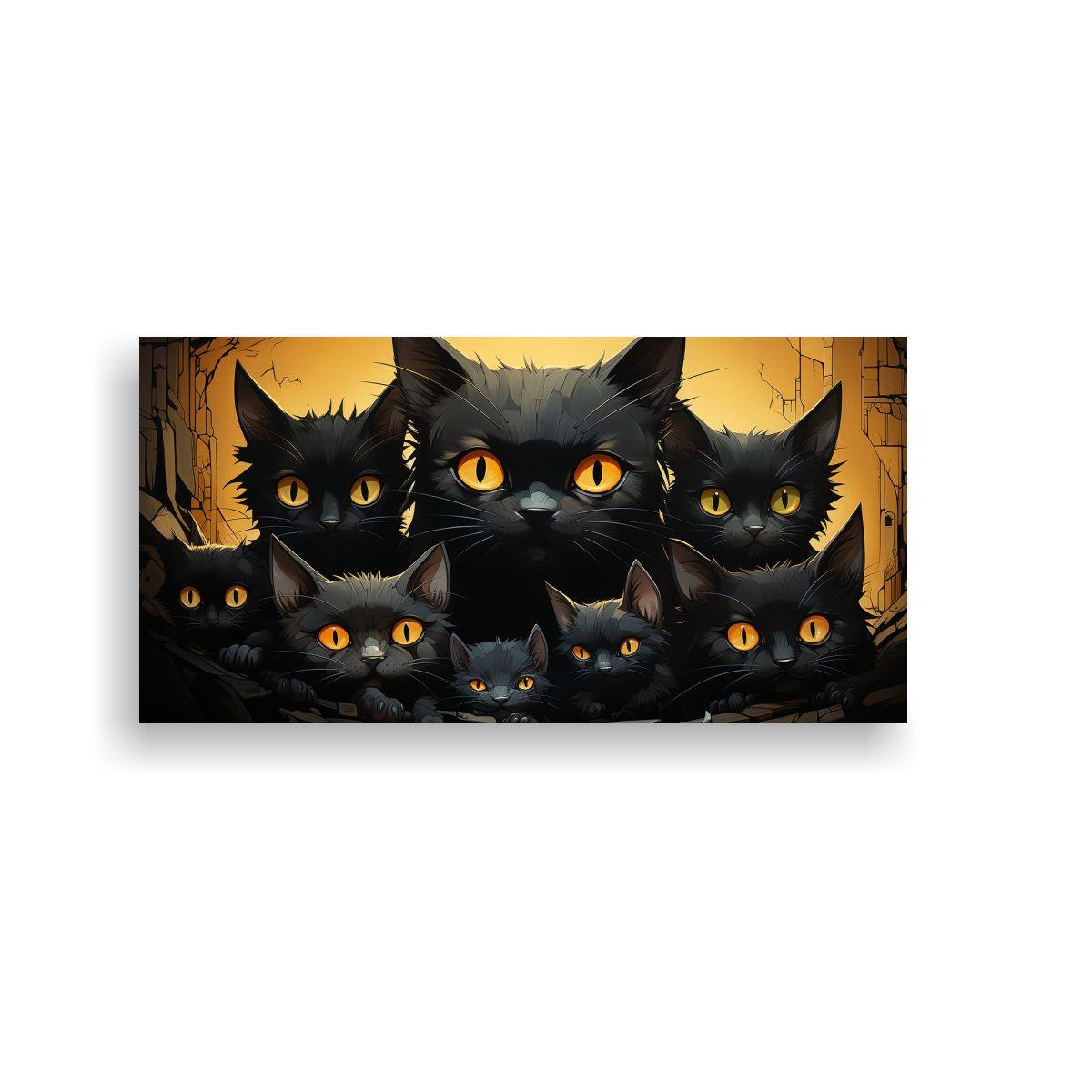Pintura Abstracta: Gatos Negros Sobre Fondo 120x60cm-0