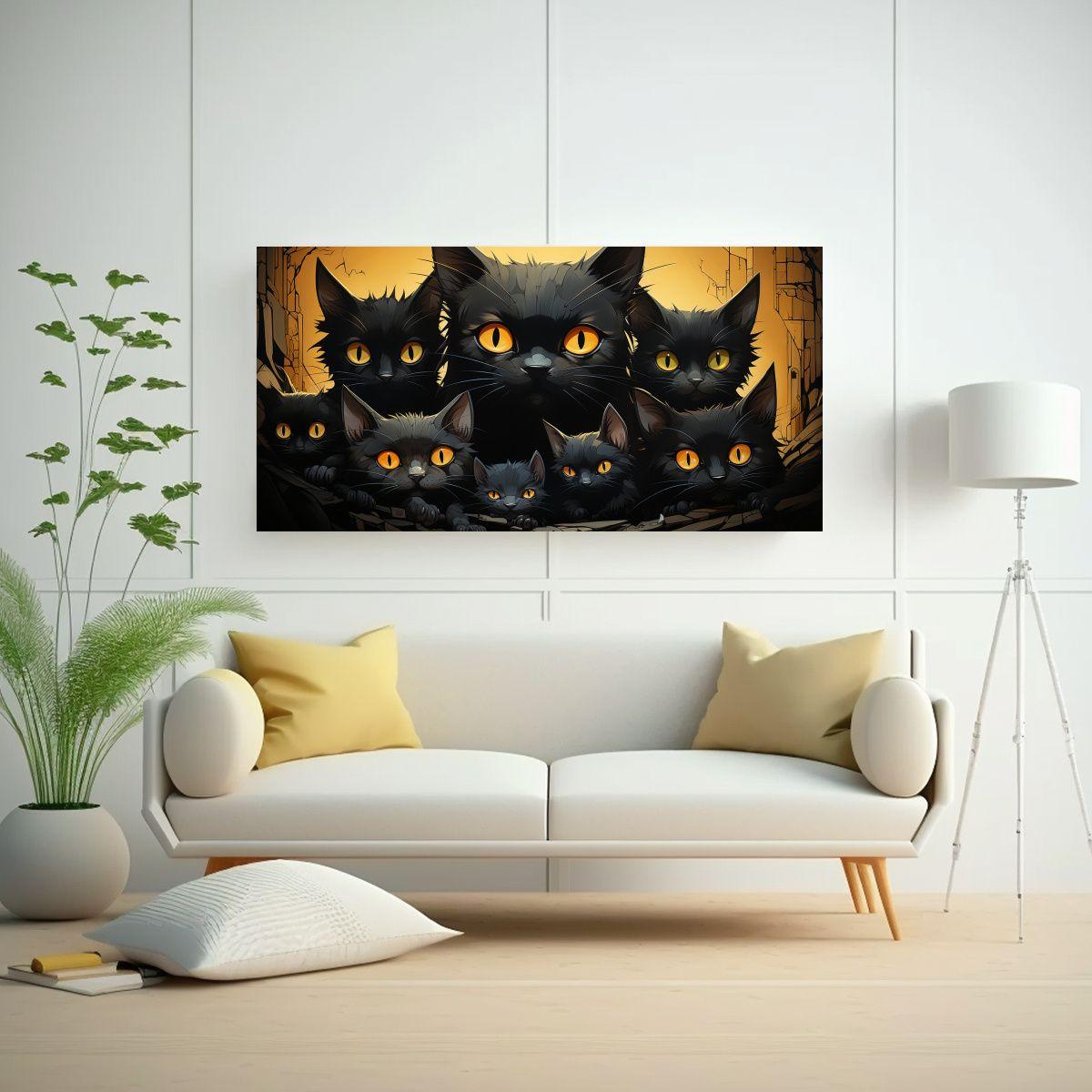 Pintura Abstracta: Gatos Negros Sobre Fondo 120x60cm-2