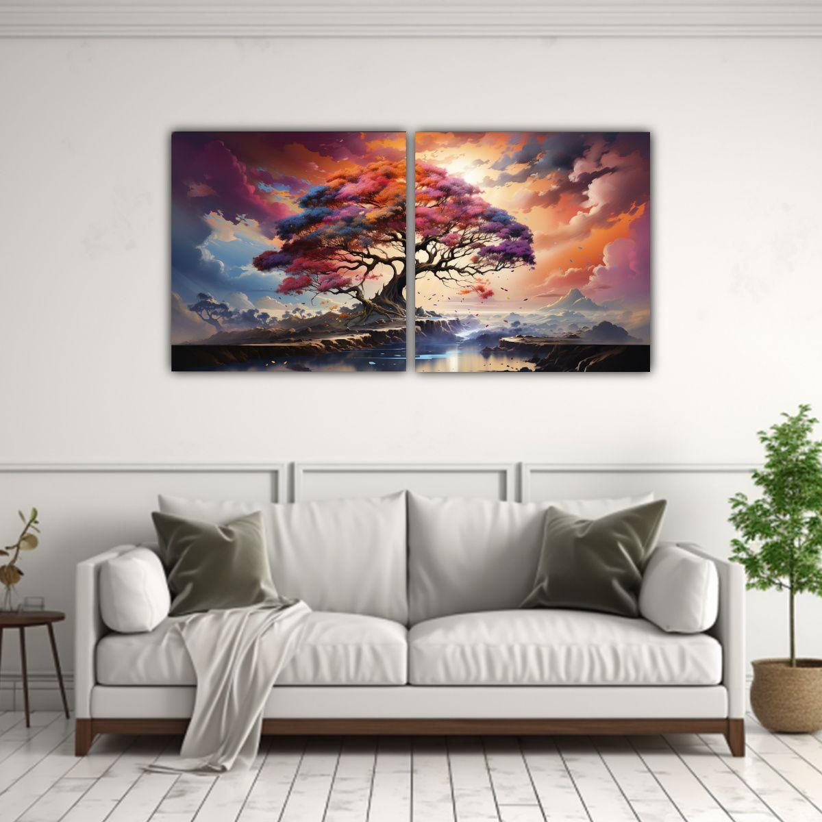 Pintura Abstracta Acuarela De Un árbol Bonsái 60x30 Cm-2