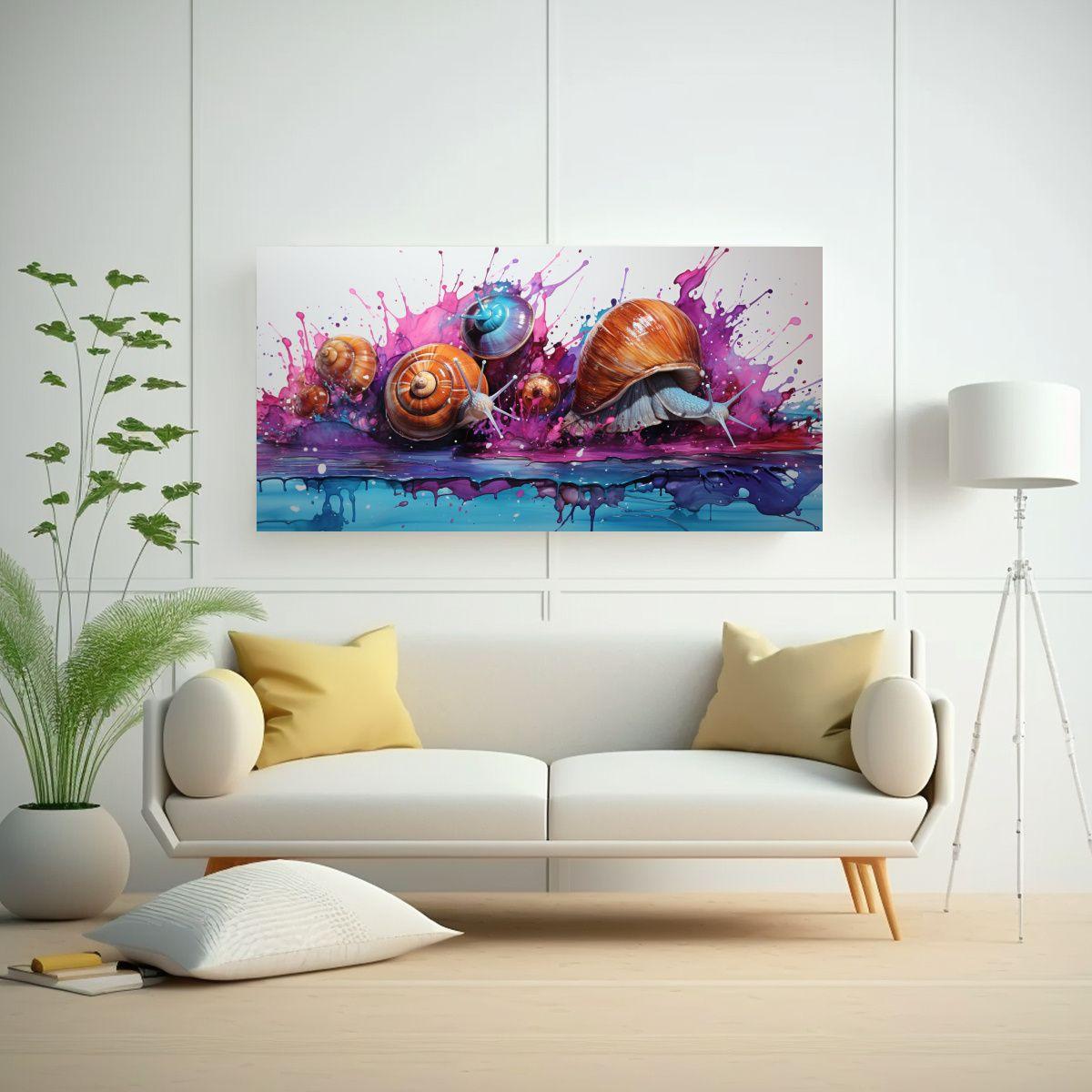 Pinturas Decorativas Neo Pop Art Con Caracoles En  80x40cm-2